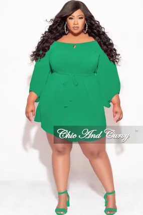 Final Sale Plus Size Off the Shoulder Front Keyhole Mini Dress with Tie in Green Smart Utility
