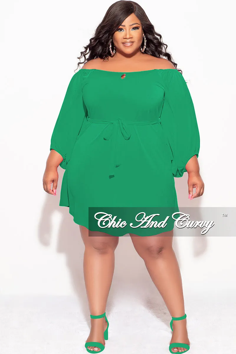 Final Sale Plus Size Off the Shoulder Front Keyhole Mini Dress with Tie in Green Smart Wear No Chafe