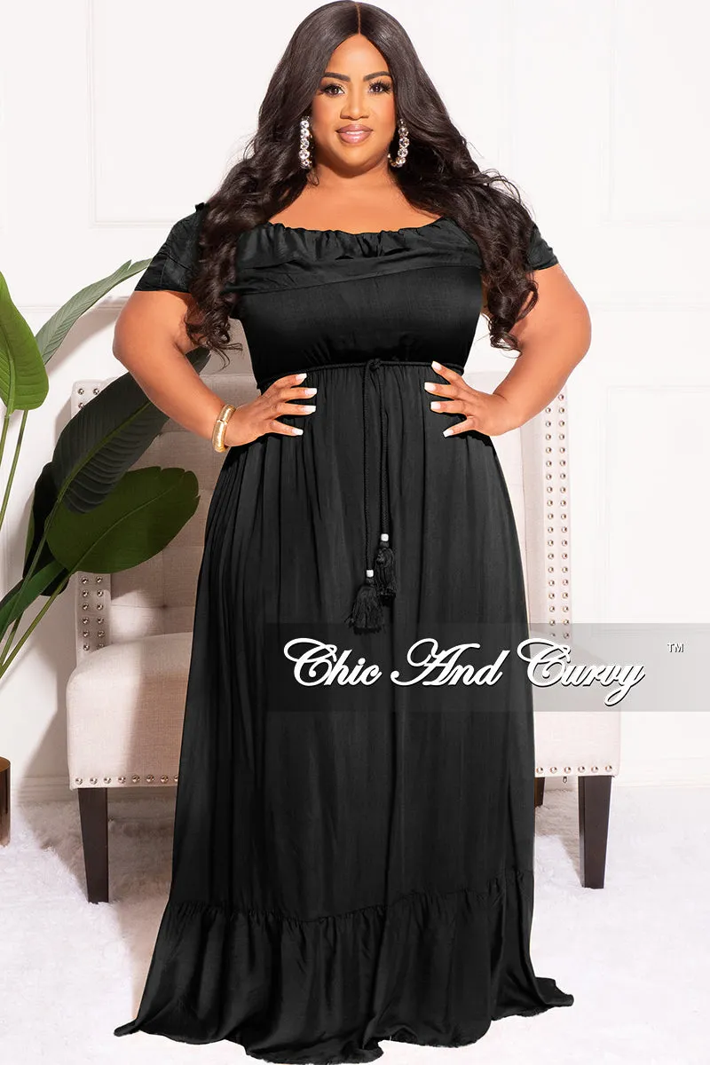 Final Sale Plus Size Off the Shoulder Ruffle Maxi Dress in Black Slimline Fit