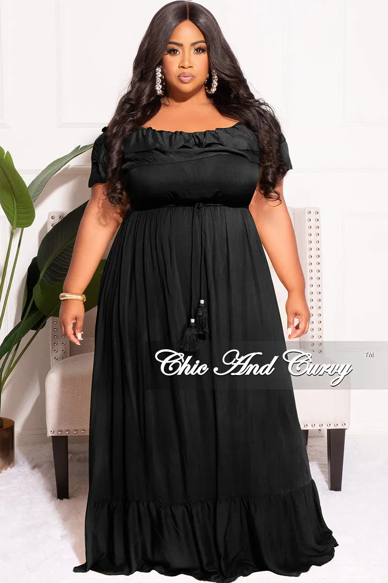Final Sale Plus Size Off the Shoulder Ruffle Maxi Dress in Black Durable Seams
