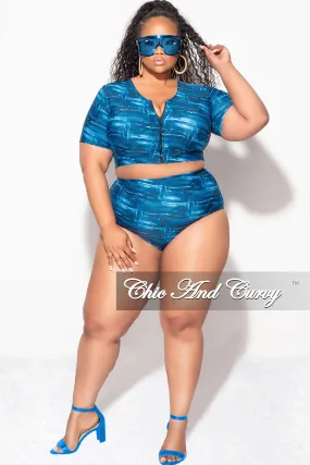 Exclusive Chic And Curvy - Final Sale Plus Size 2pc Swimwear in Faux Blue Denim Print Flex Wear Design