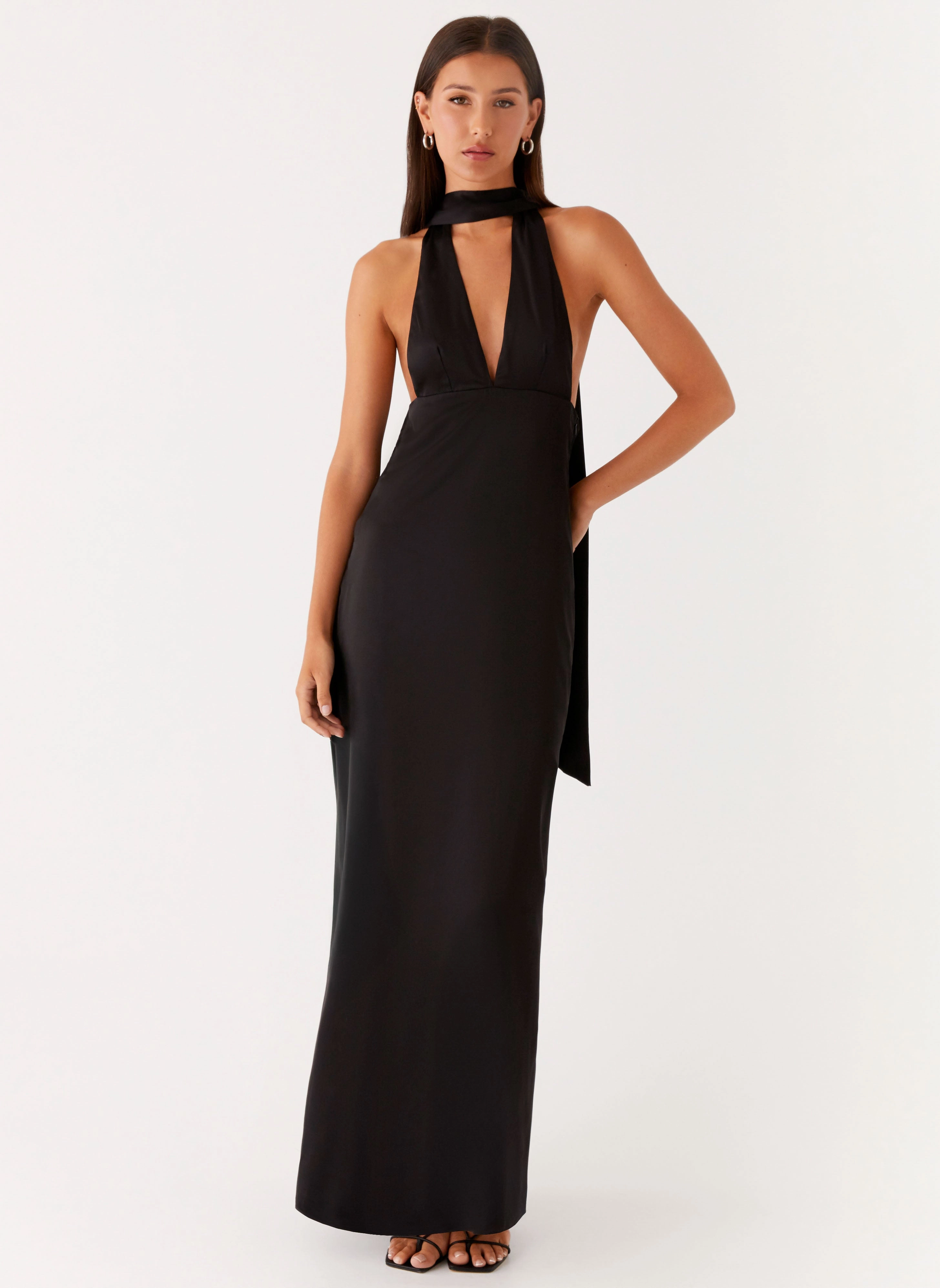 Fresh Form Alicia Satin Halter Maxi Dress - Black smooth zipper Design innovation