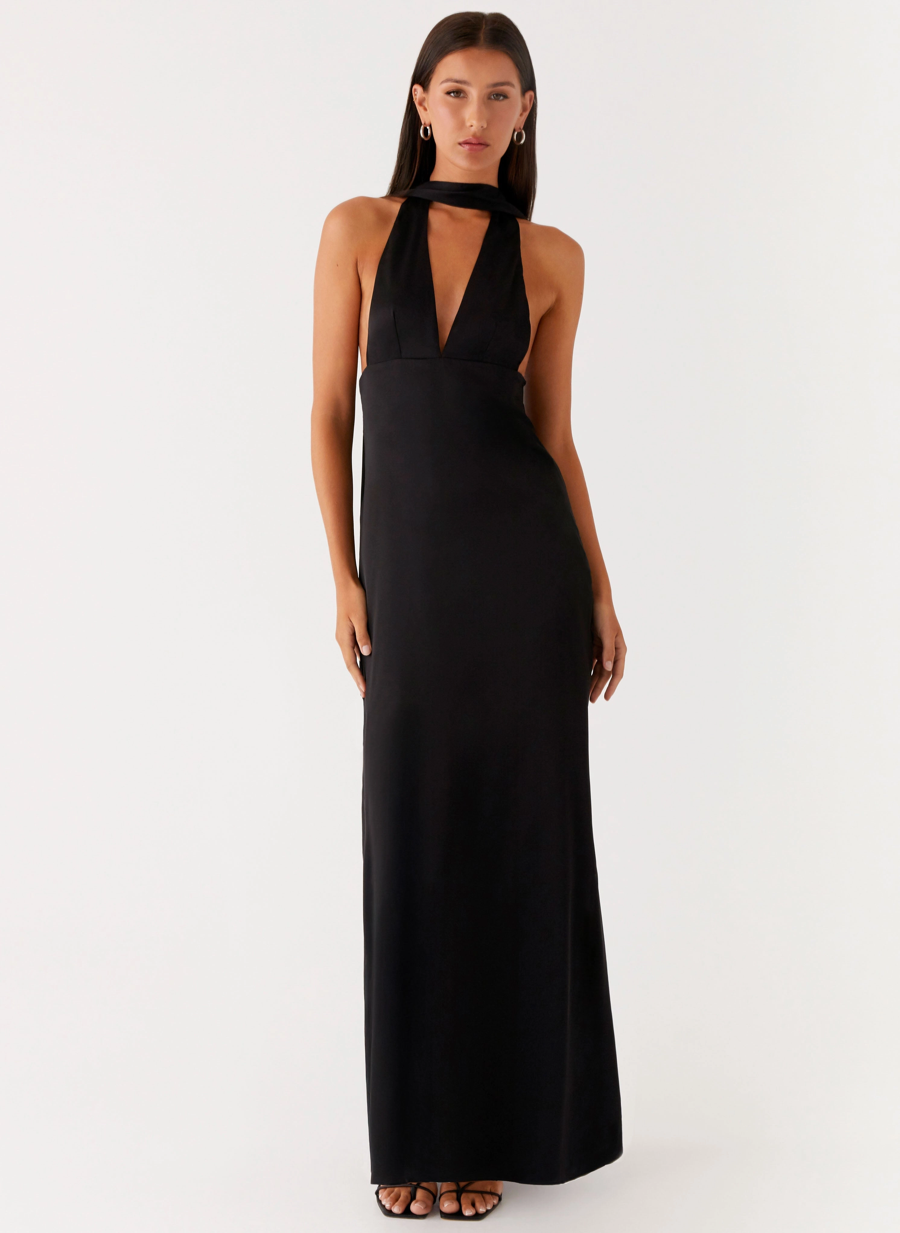 Fresh Form Alicia Satin Halter Maxi Dress - Black Daily Fashion