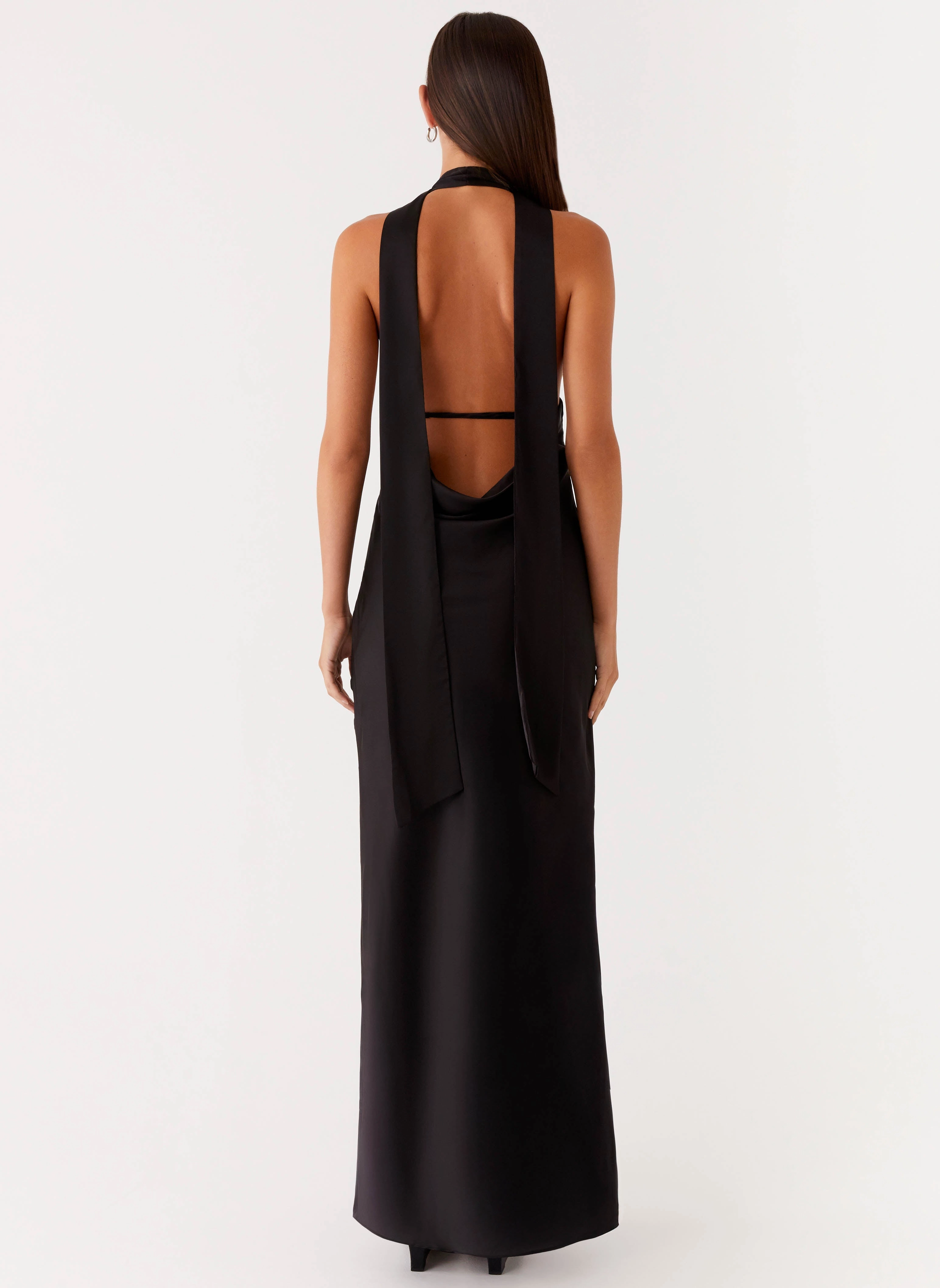 Artisanal Craft Modest Wear Fresh Form Alicia Satin Halter Maxi Dress - Black