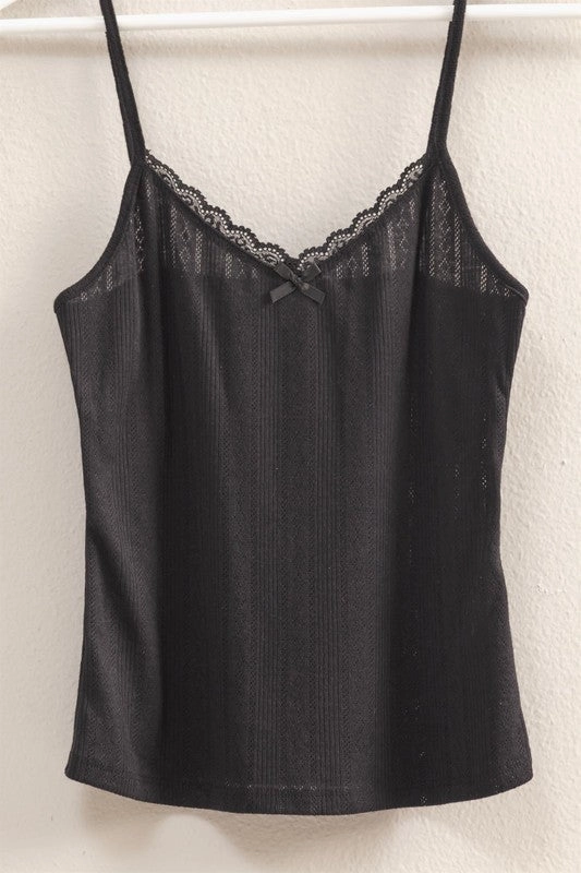 Simple Cut Janet Picot Trim Knit Snug Fit Cami Top