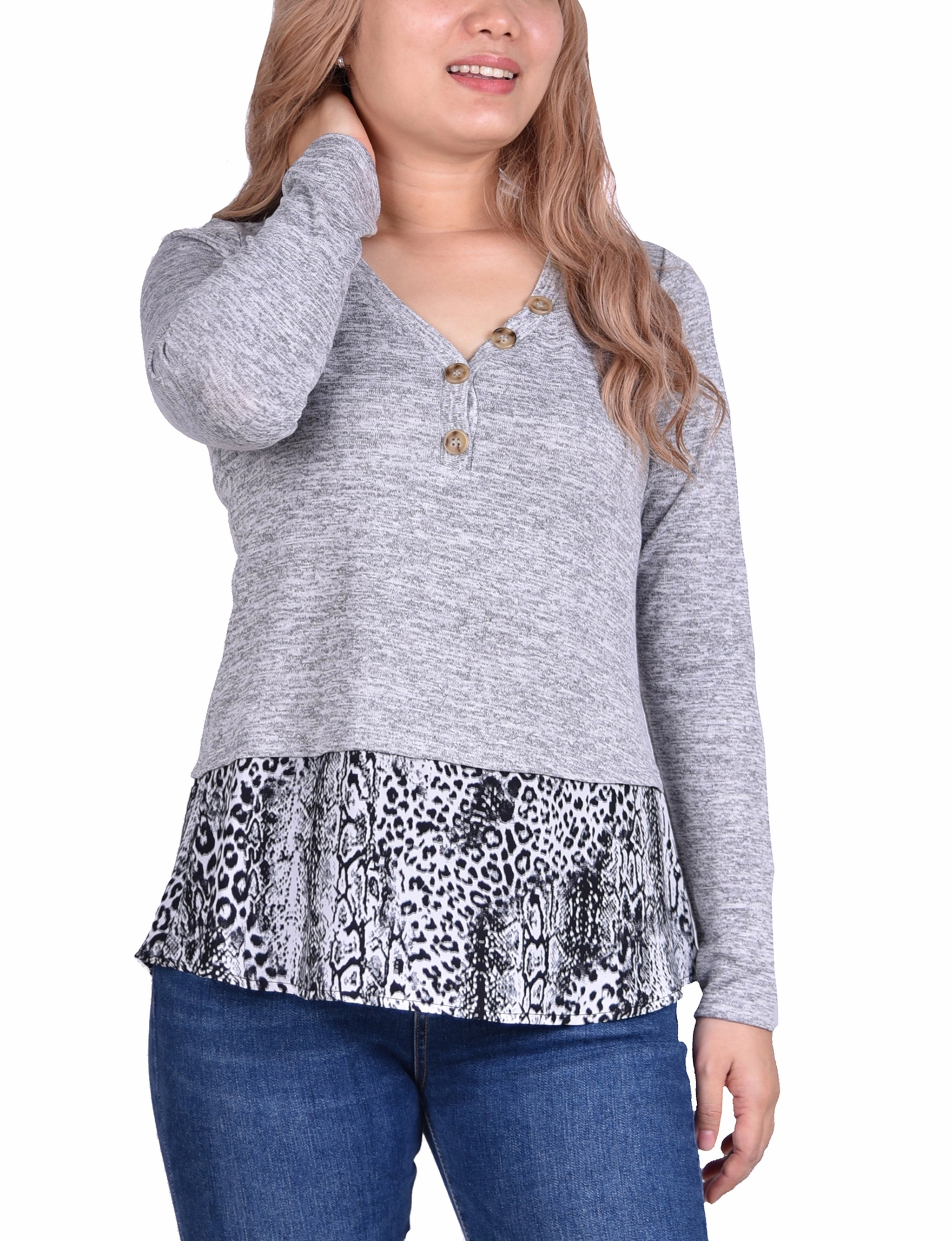 Lightweight pullover AllClimateAdaptive Hacci Top With Printed Hem Inset