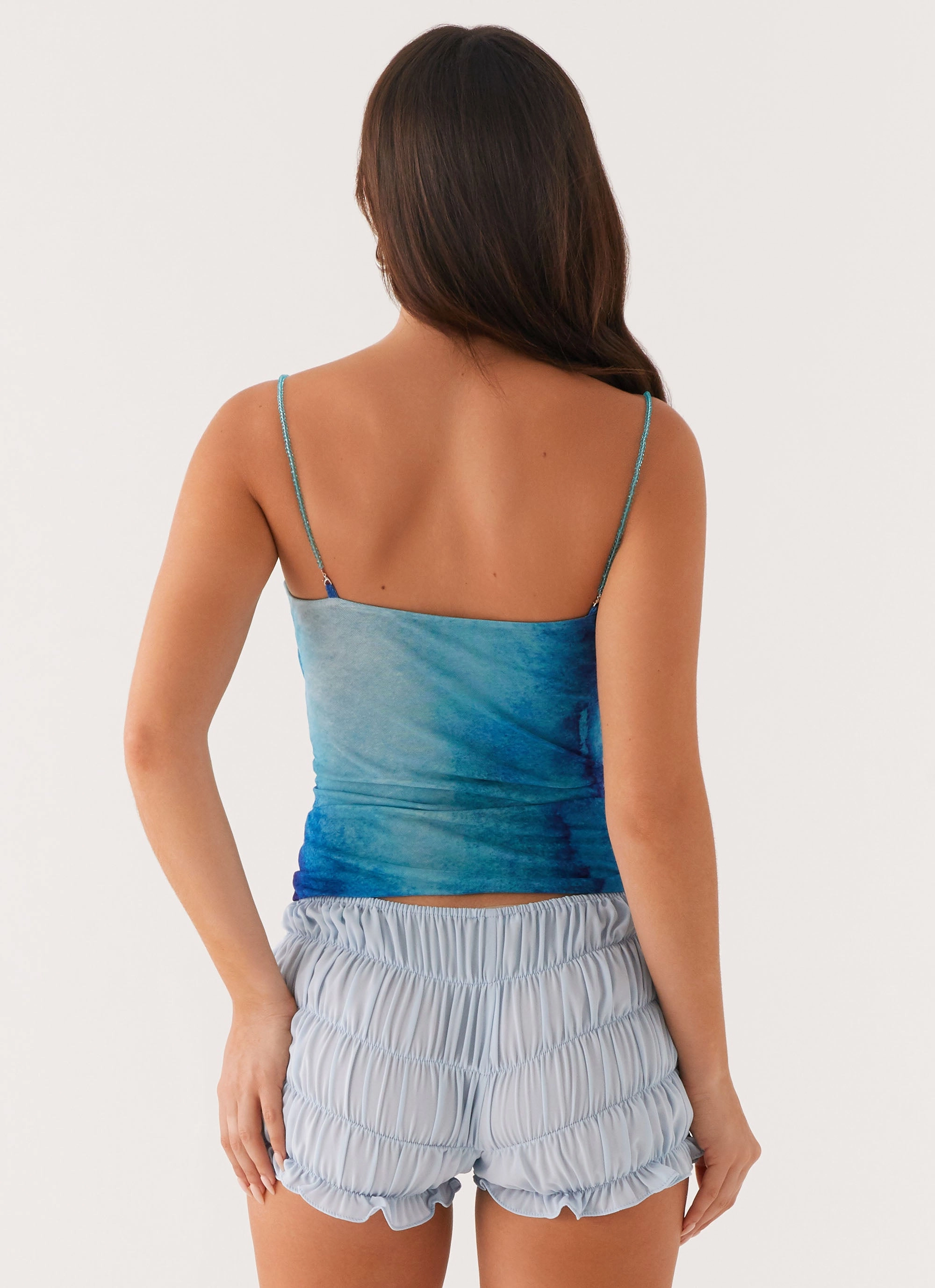 Future Cut Out Top - Blue Tie Dye Adjustable Hem Trendy Cardigan