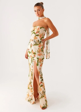 Smooth Texture Gali Strapless Maxi Dress - Floral Print