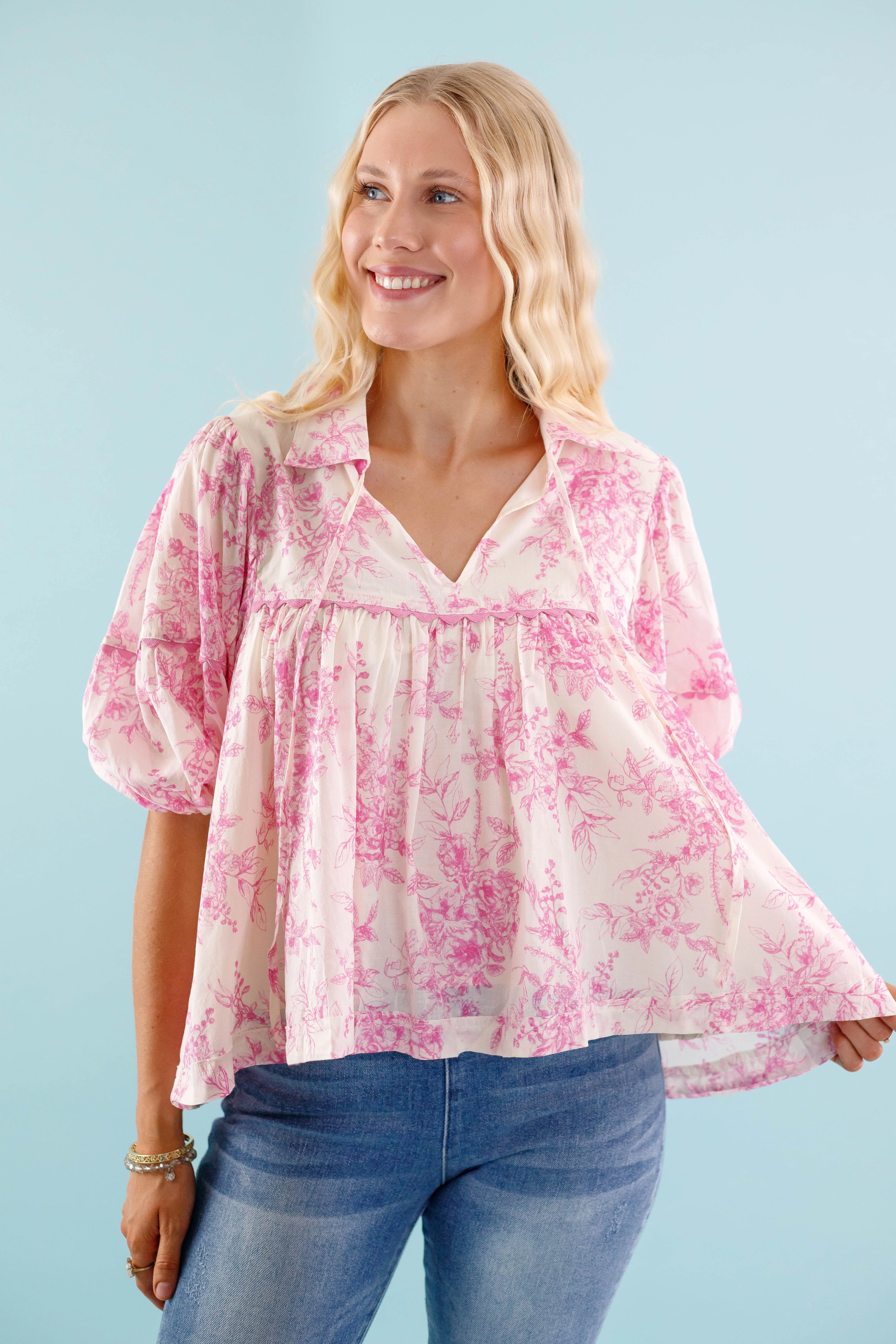 Multi Panel Construction RESTOCK: Listen To the Wind Blouse-Pink