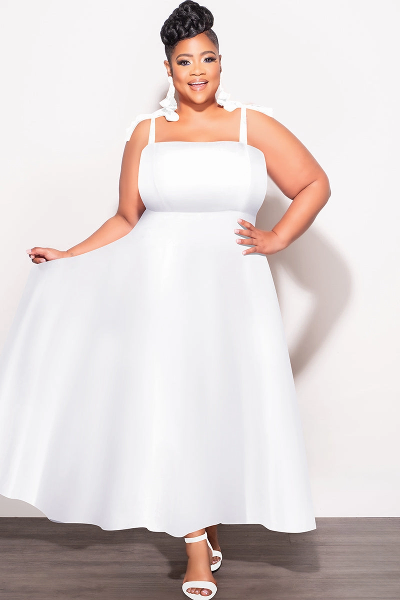 Final Sale Plus Size Self Tie Strap Light Weight  Linen Blend Dress in Off White Office Appropriate