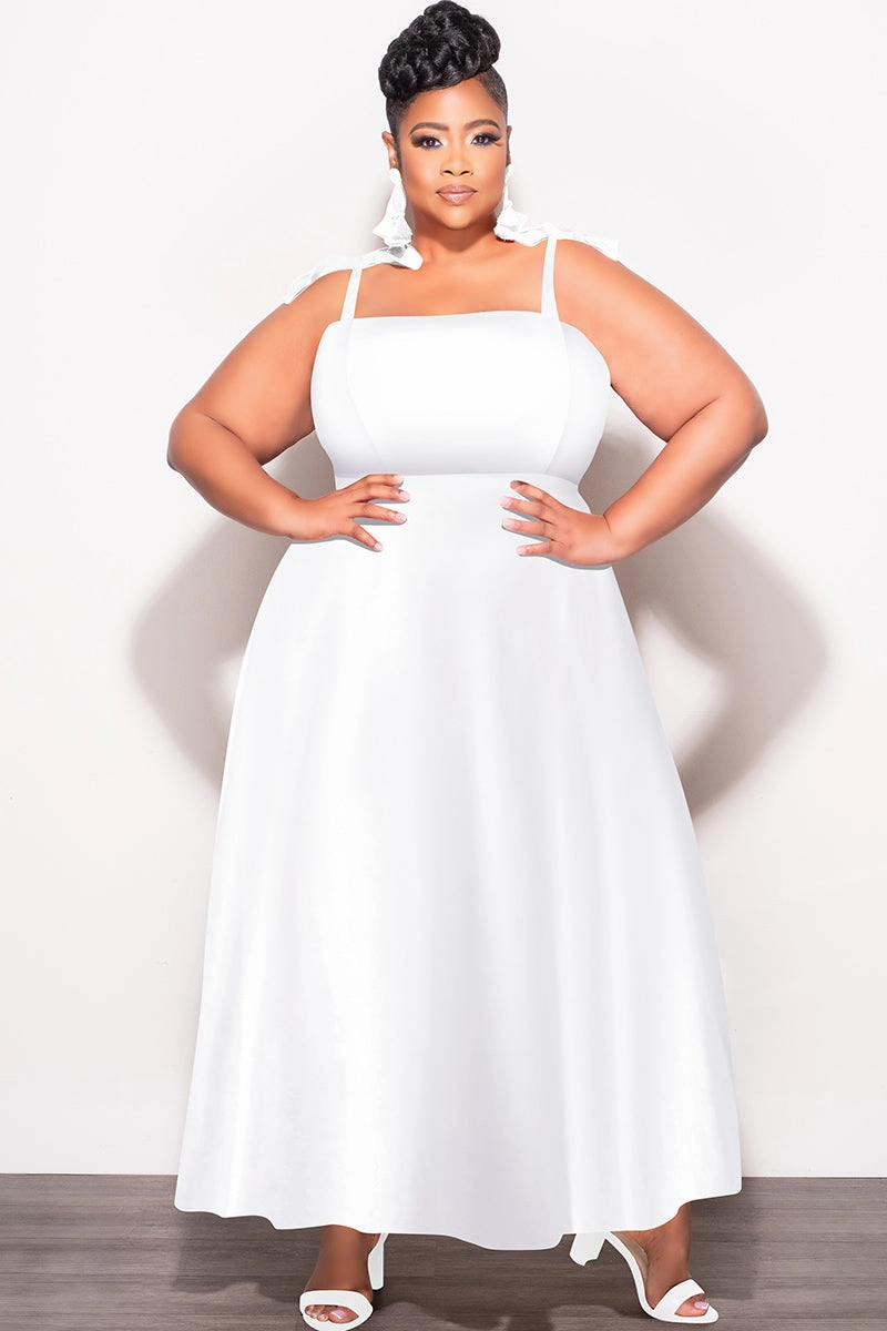Casual Performance Wear Urban Ready Final Sale Plus Size Self Tie Strap Light Weight  Linen Blend Dress in Off White