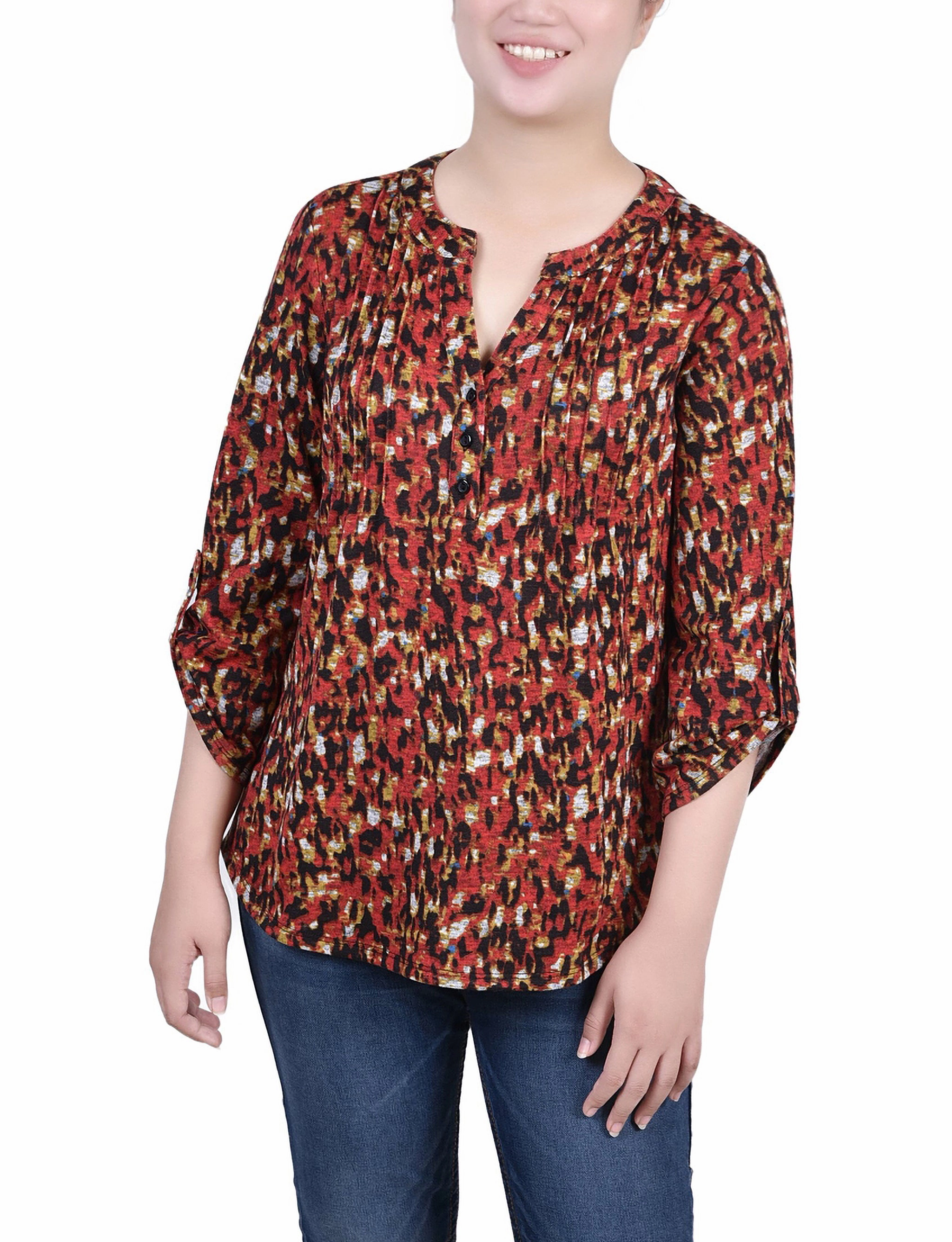 3/4 Roll Sleeve Top Tailored Placket