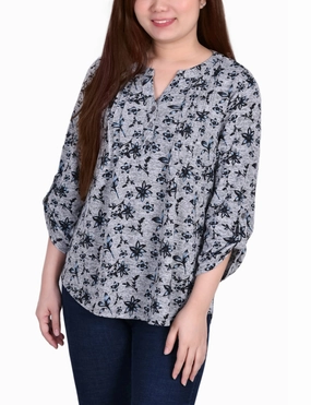 3/4 Roll Sleeve Top BreathableMeshPanel