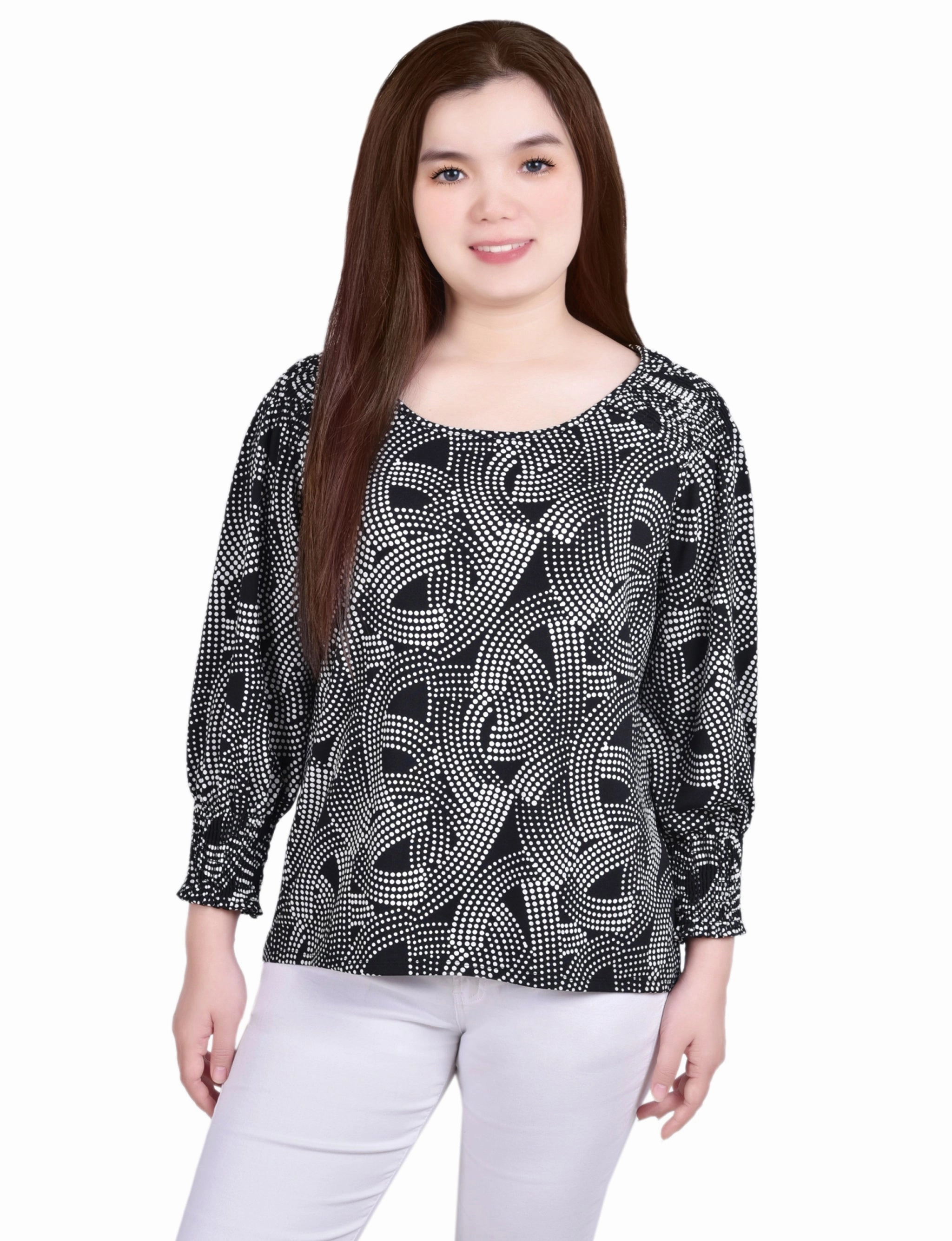 Cooling Technology Soft Brushed Finish 3/4 Smocked Detail Top