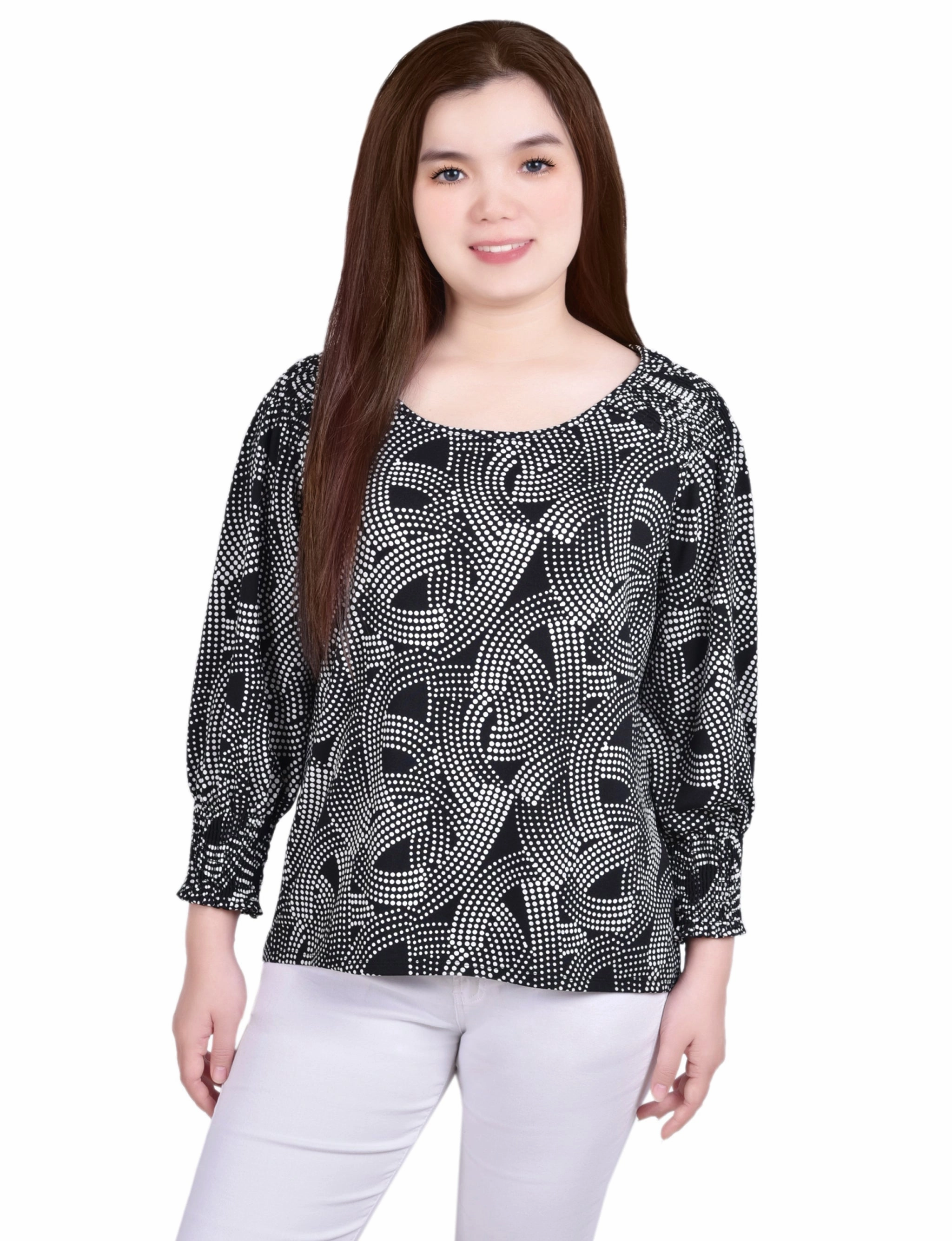 3/4 Smocked Detail Top LayeredCuff EcoCertified Textile