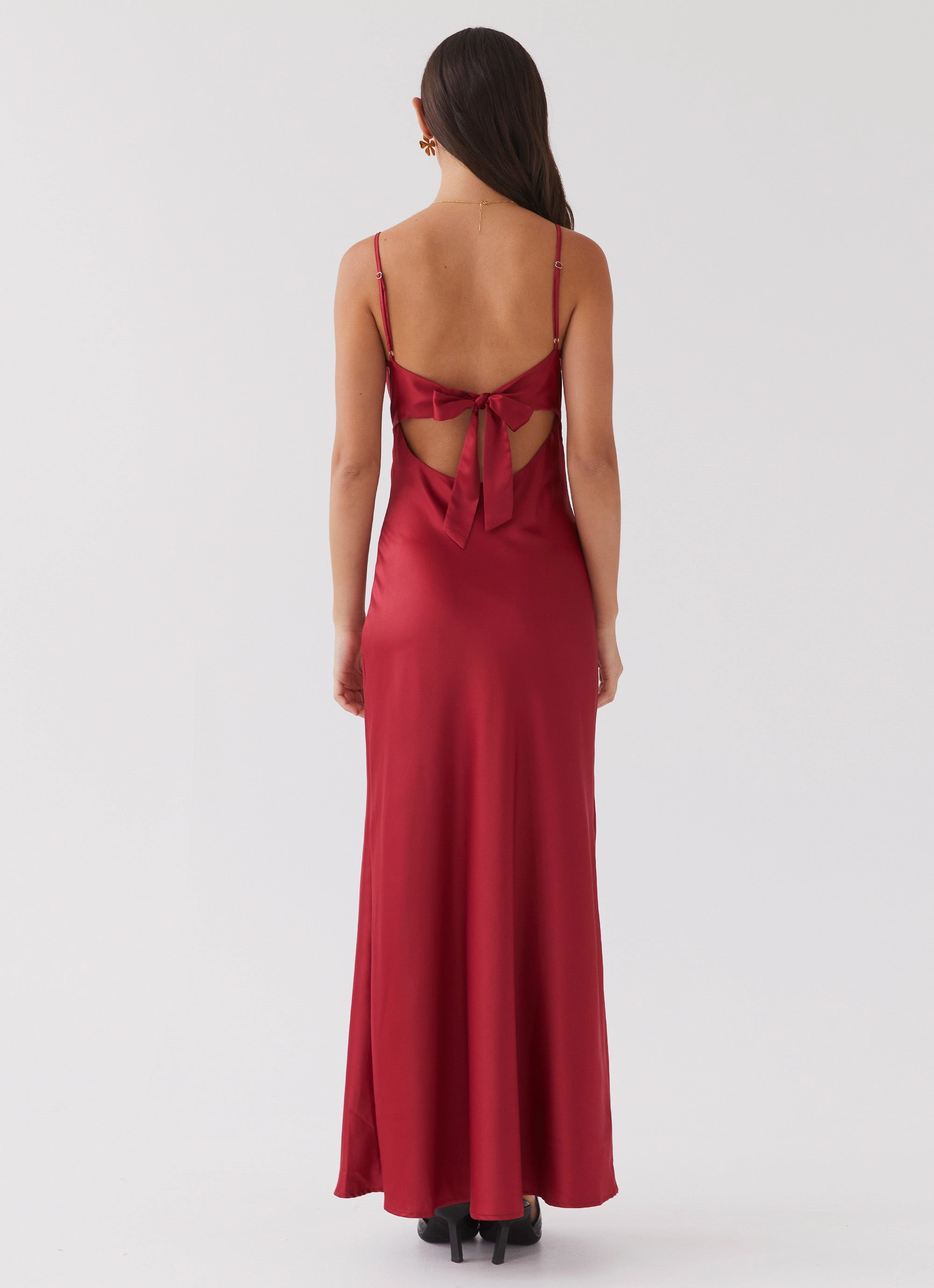 Stylish party wear Nature Glow Flora Satin Maxi Dress - Cherry
