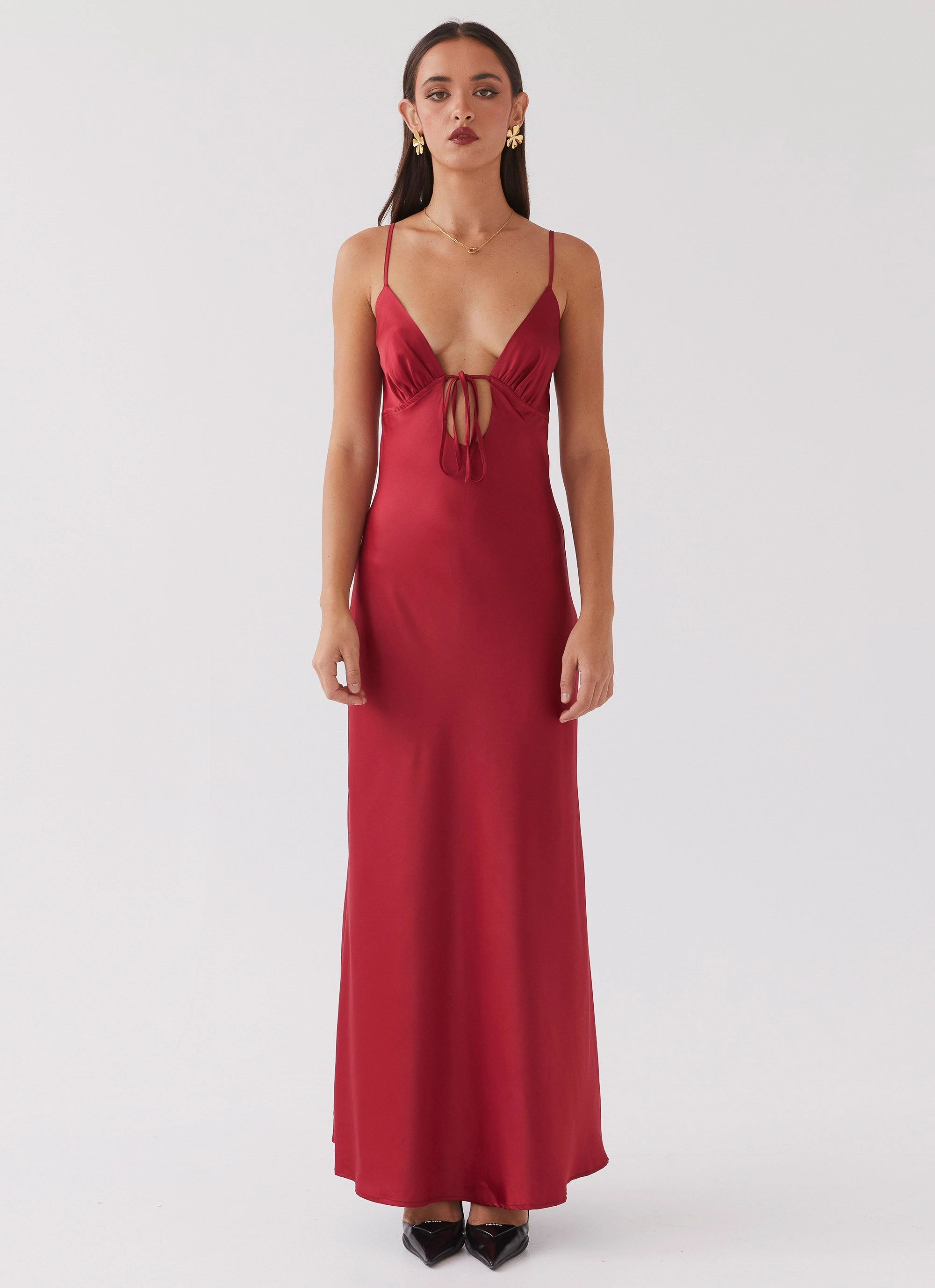 Flora Satin Maxi Dress - Cherry Collared