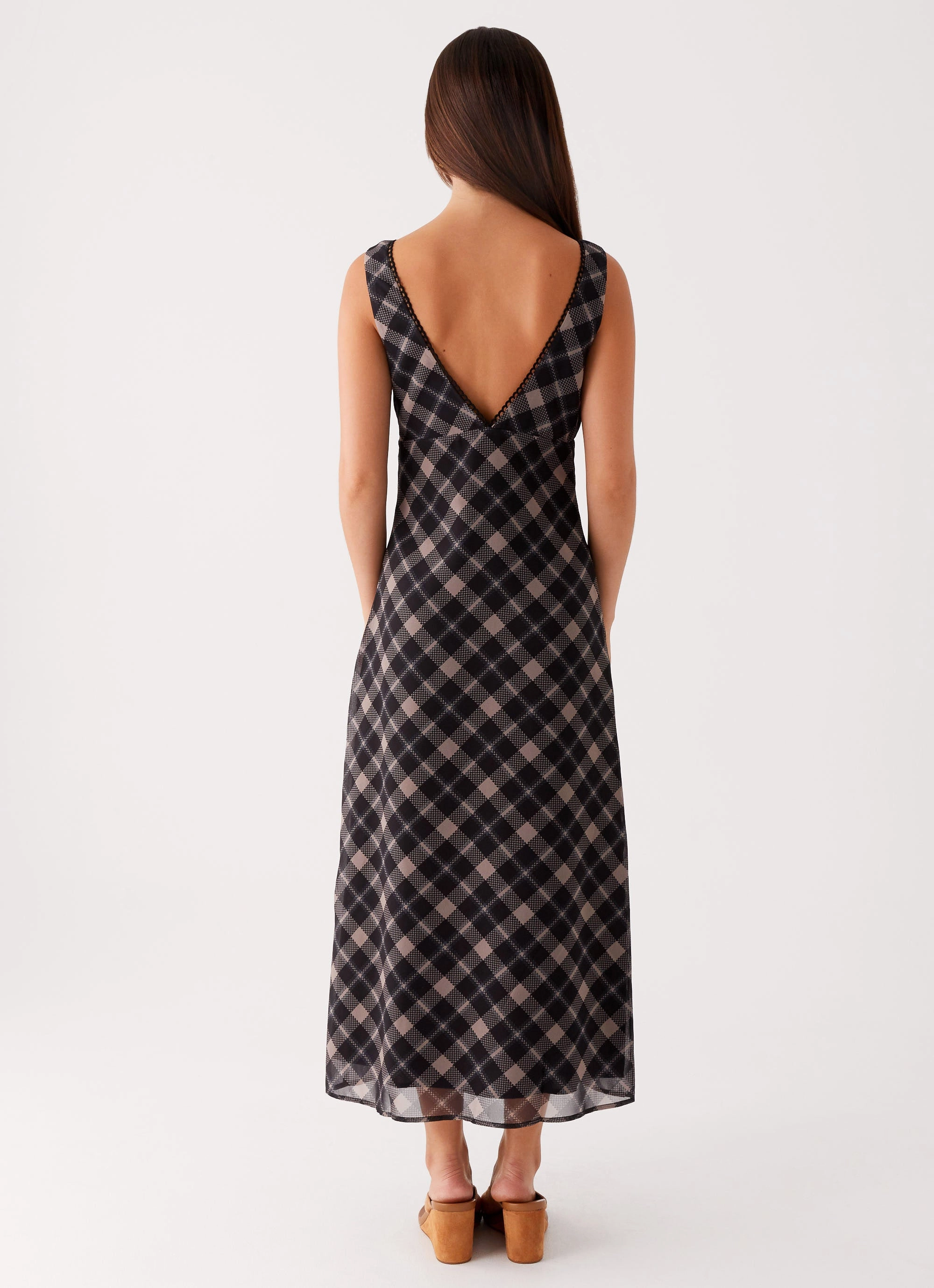 Gianna Midi Dress - Taupe Check Upgrade-Option Natural Silhouette