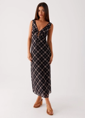 Heritage-Brand soft fit Gianna Midi Dress - Taupe Check