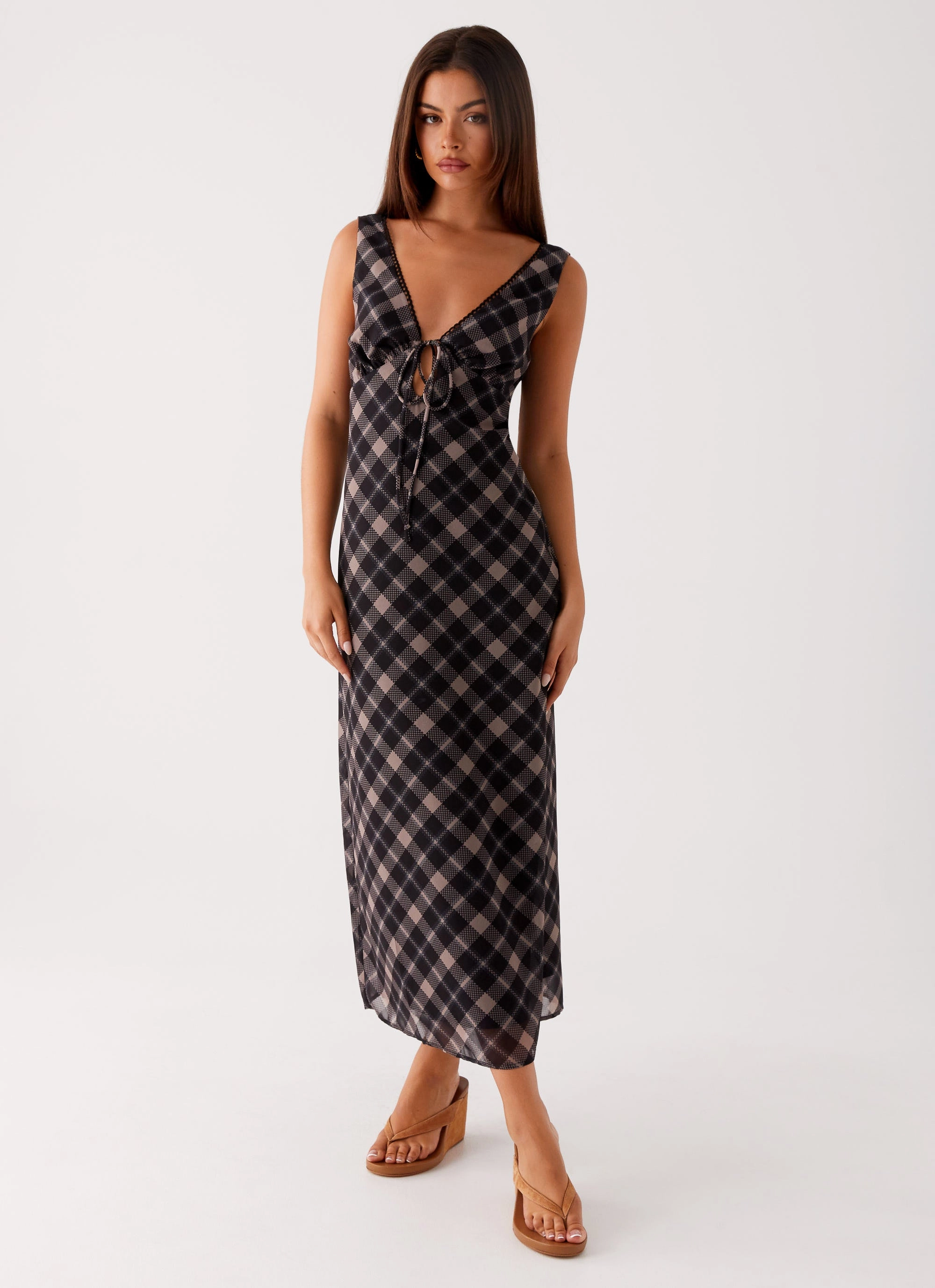 Heritage-Brand soft fit Gianna Midi Dress - Taupe Check