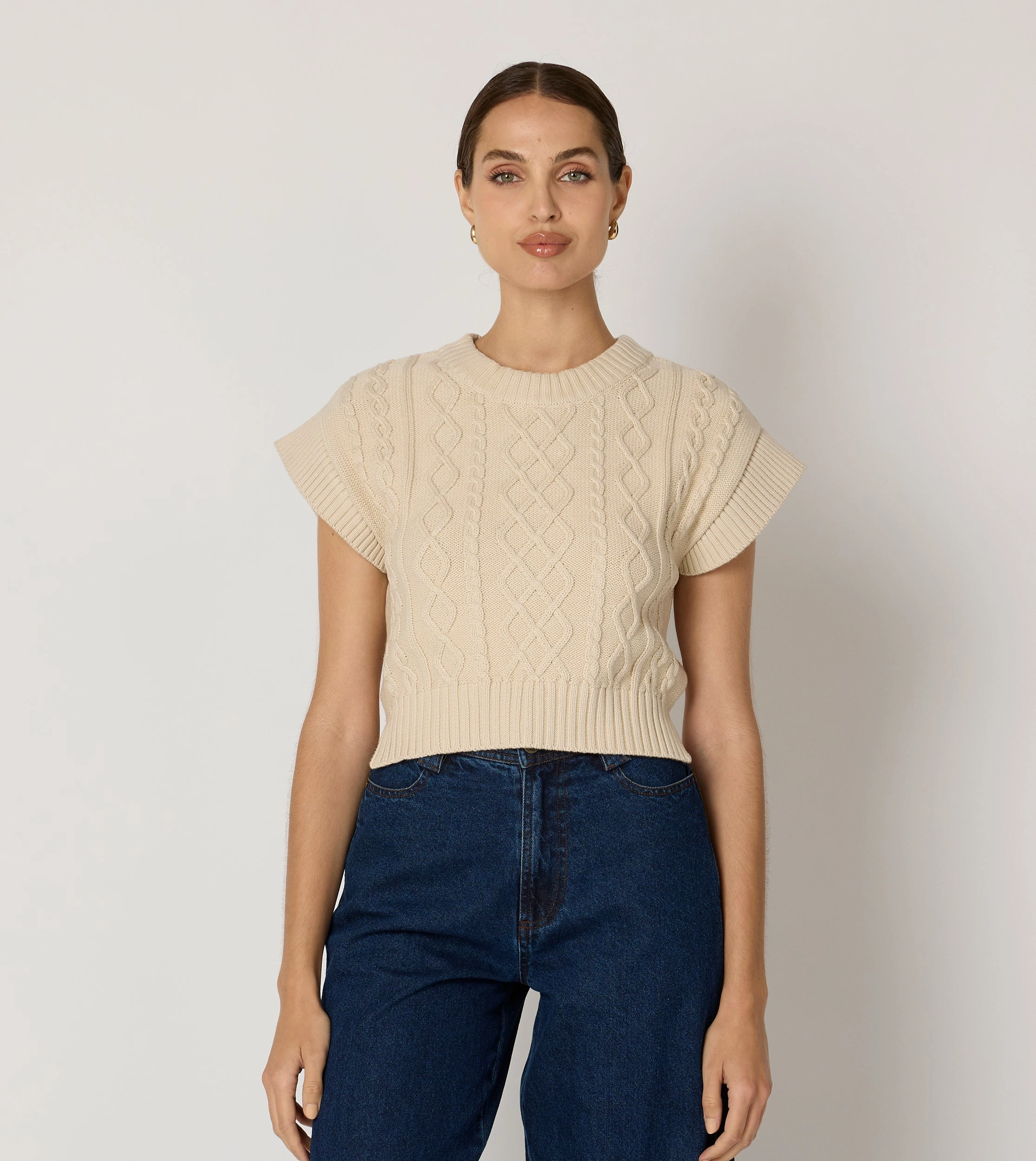 Eco Friendly Fabric Gigi Cropped Sweater Vest | Cream