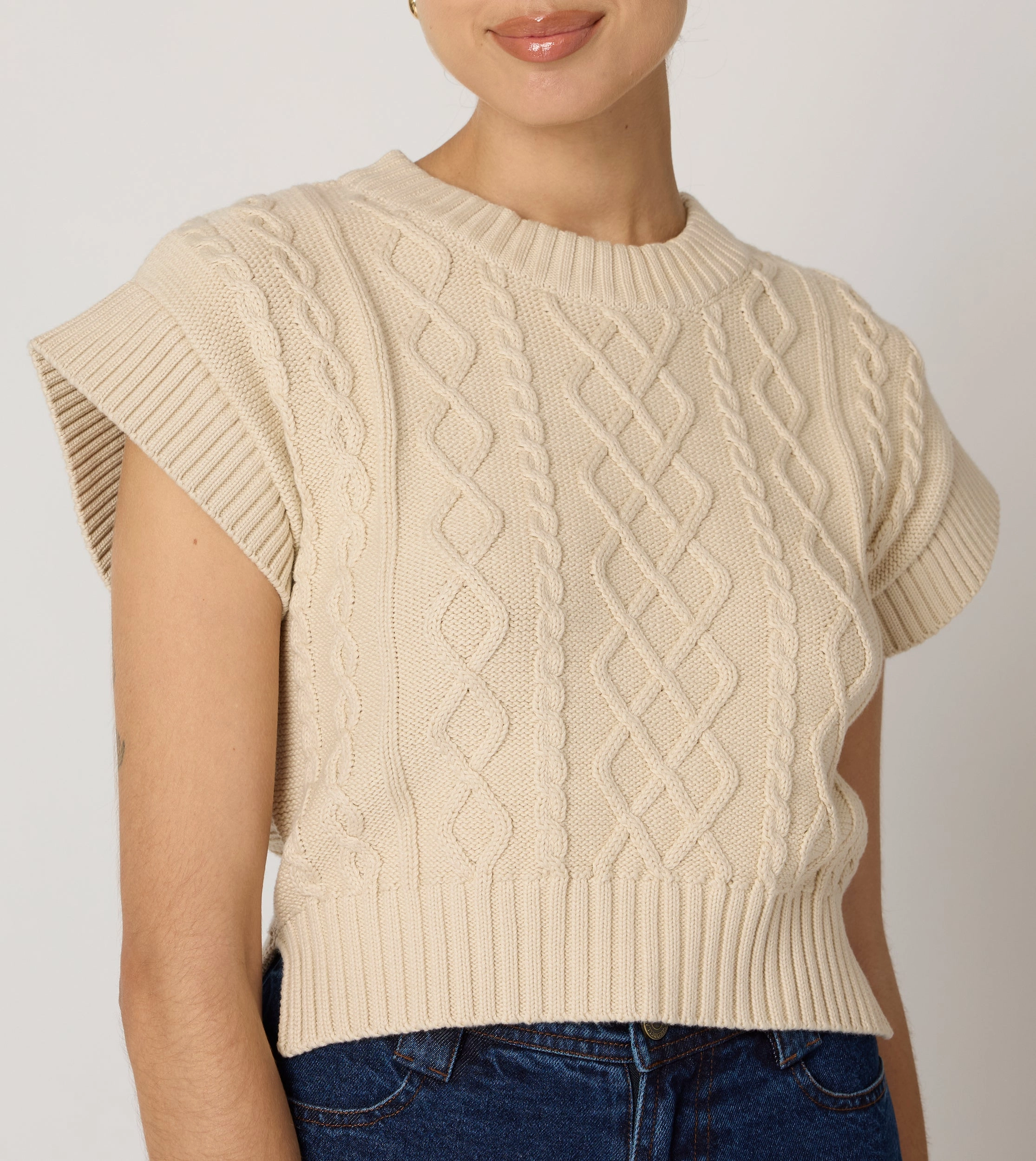 Subtle Embroidery Gigi Cropped Sweater Vest | Cream