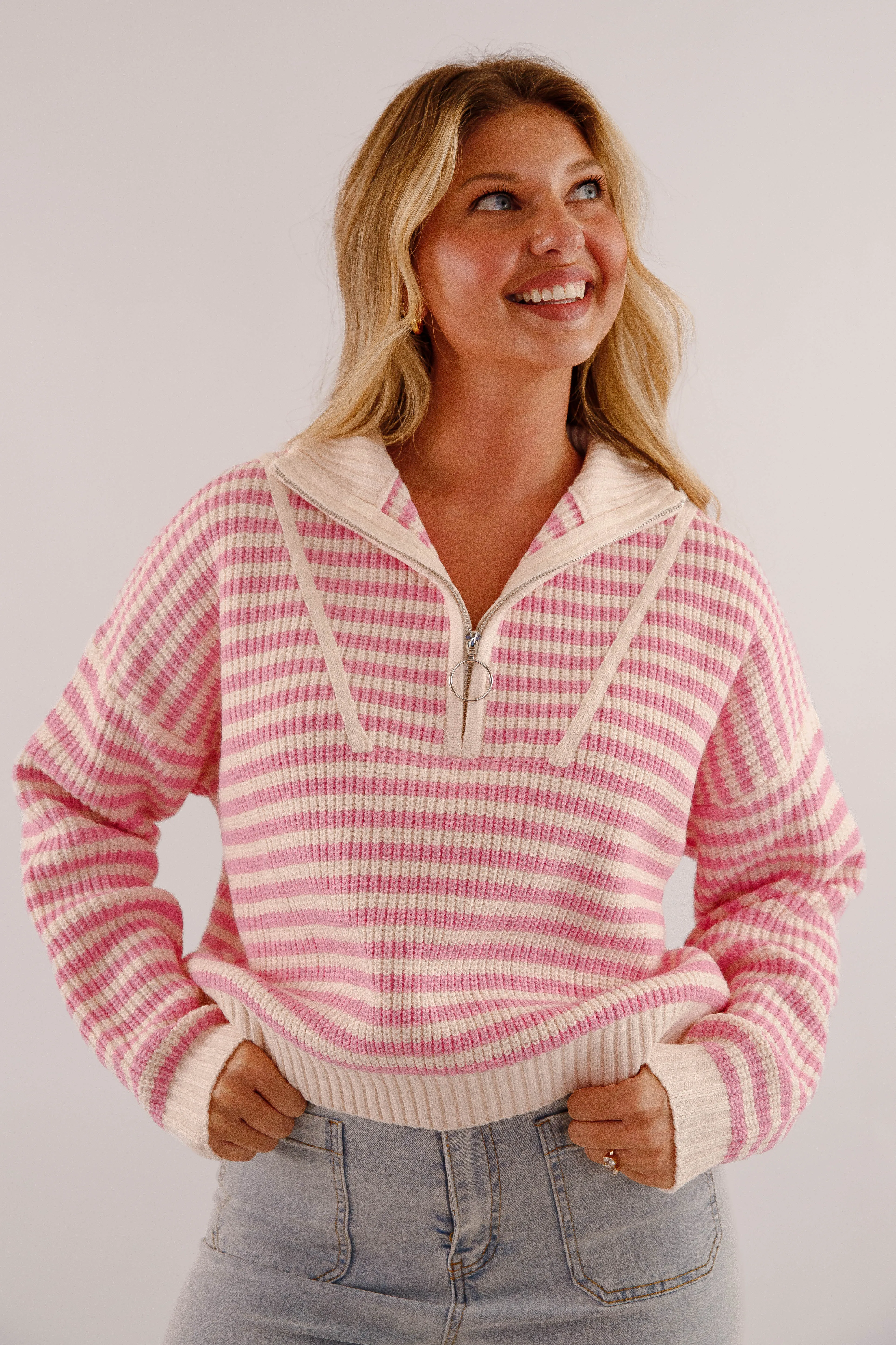 Contoured Side Panels Giving Compliments Pullover Sweater-Pink