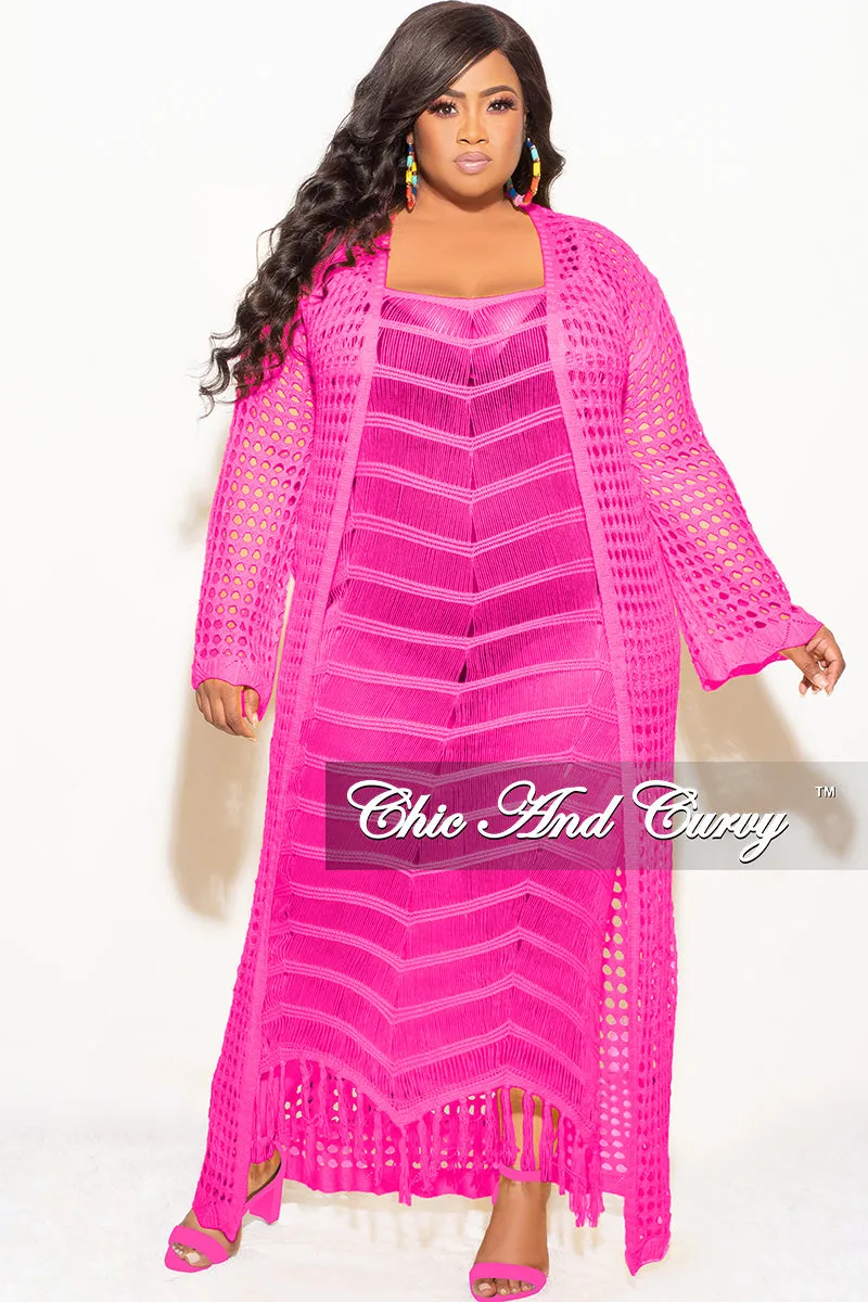 Final Sale Plus Size Crochet Cardigan with Tie in Pink Tall Length
