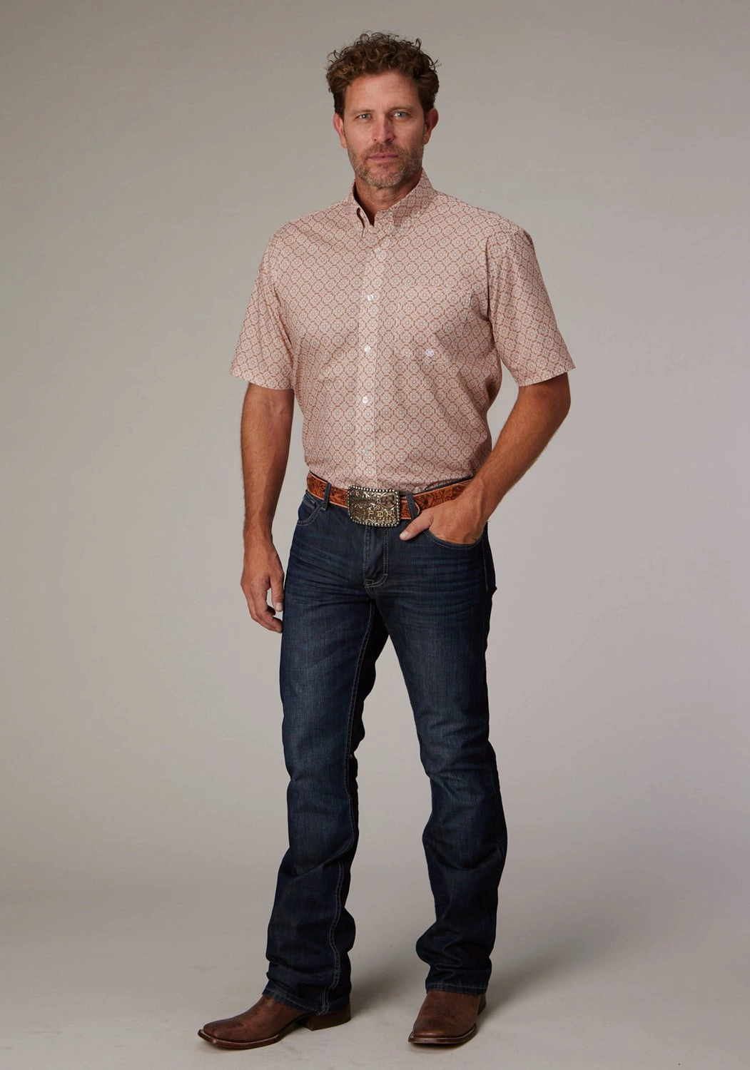 Roper Mens 2020 Medallion Clay 100% Cotton 1 Pkt S/S Shirt Edgy Fashion