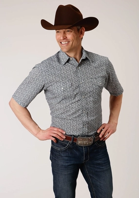 Roper Mens Navy/Cream Cotton Blend Floral S/S Shirt Unisex style