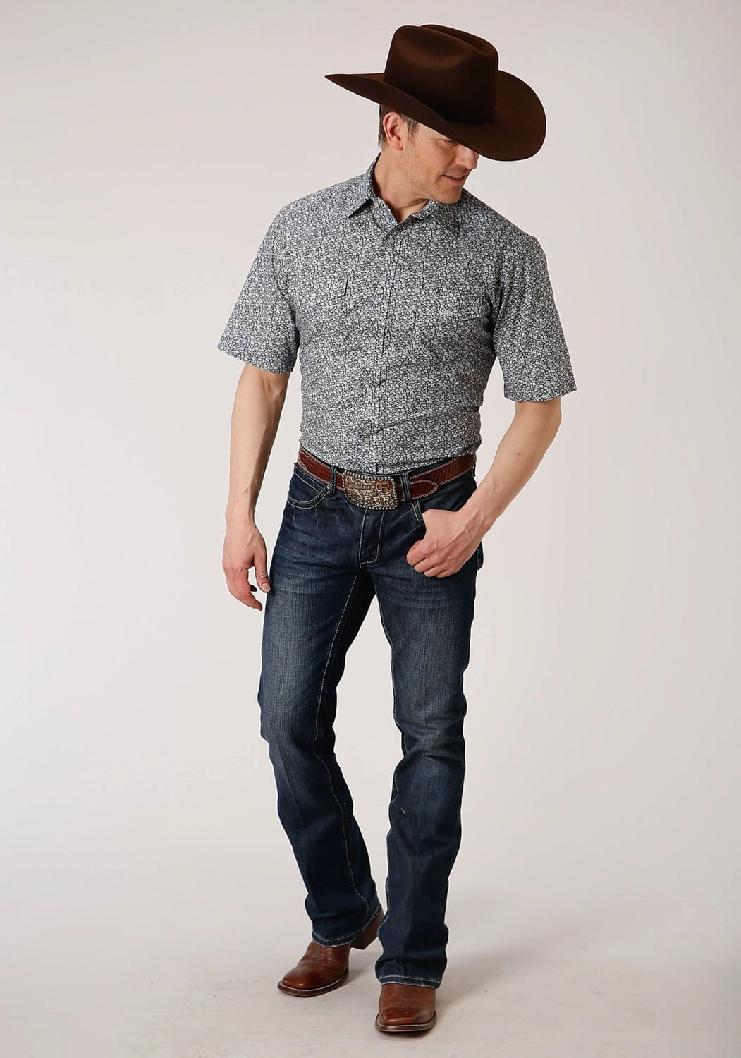 Roper Mens Navy/Cream Cotton Blend Floral S/S Shirt Runway Inspired Personalized Touch