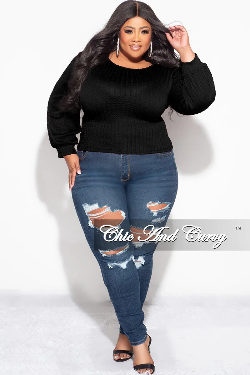 Final Sale Plus Size Knit Long sleeve Top in Black Urban appeal Easy Fit Design