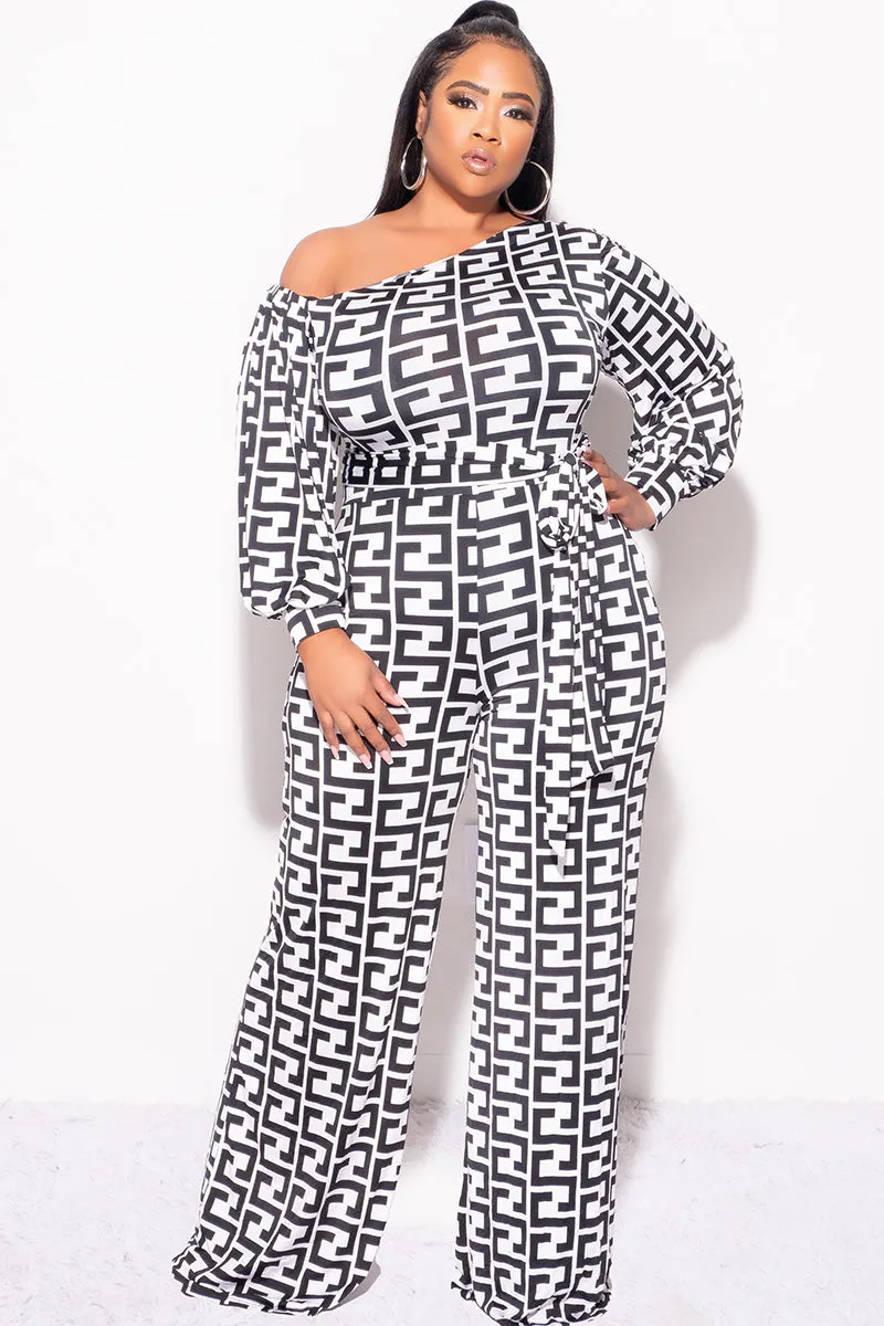 Chilly Day Layers Final Sale Plus Size One Sleeve Jumpsuit in White and Black Maze Print