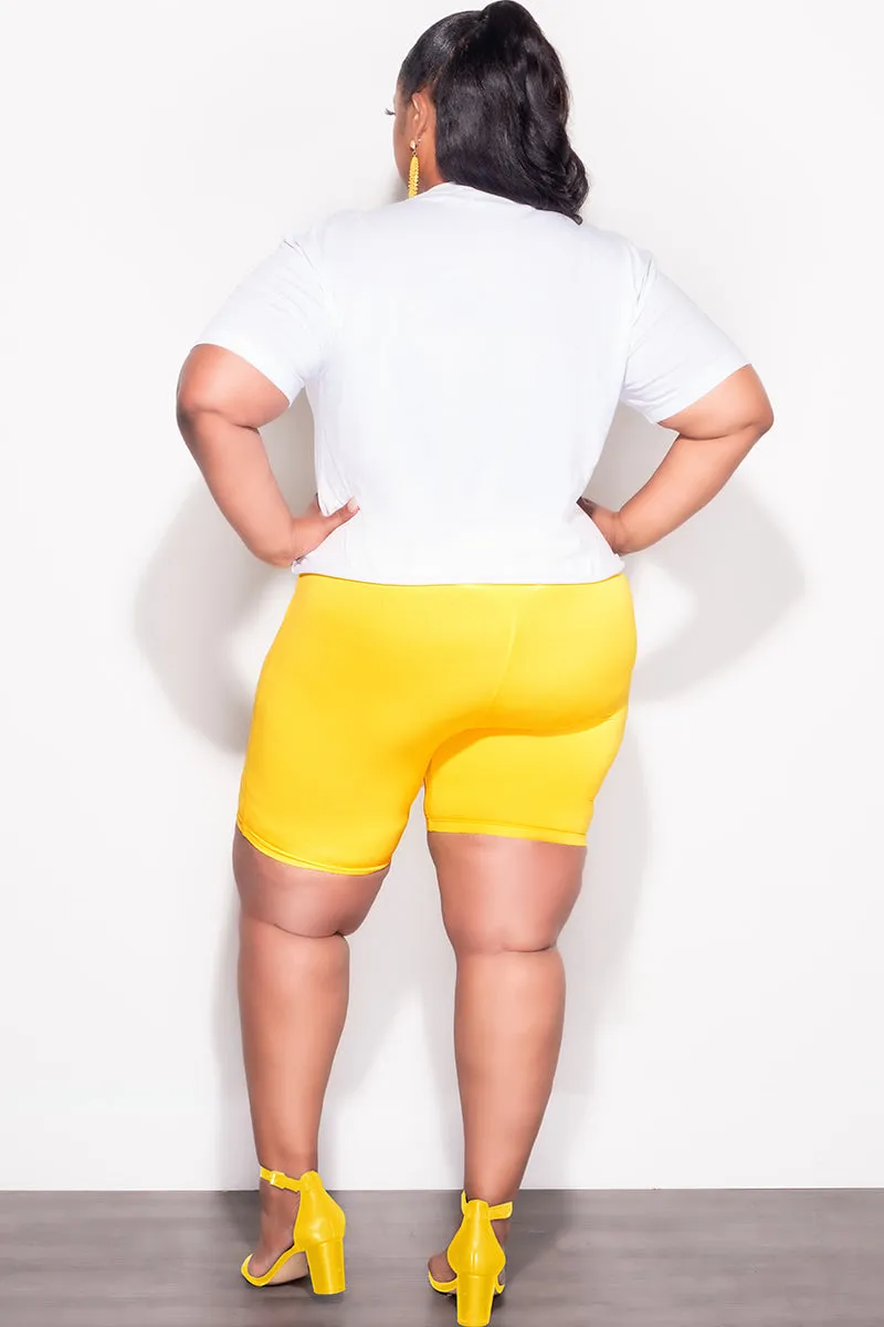 Sporty Design Final Sale Plus Size Biker Shorts in Soft Yellow