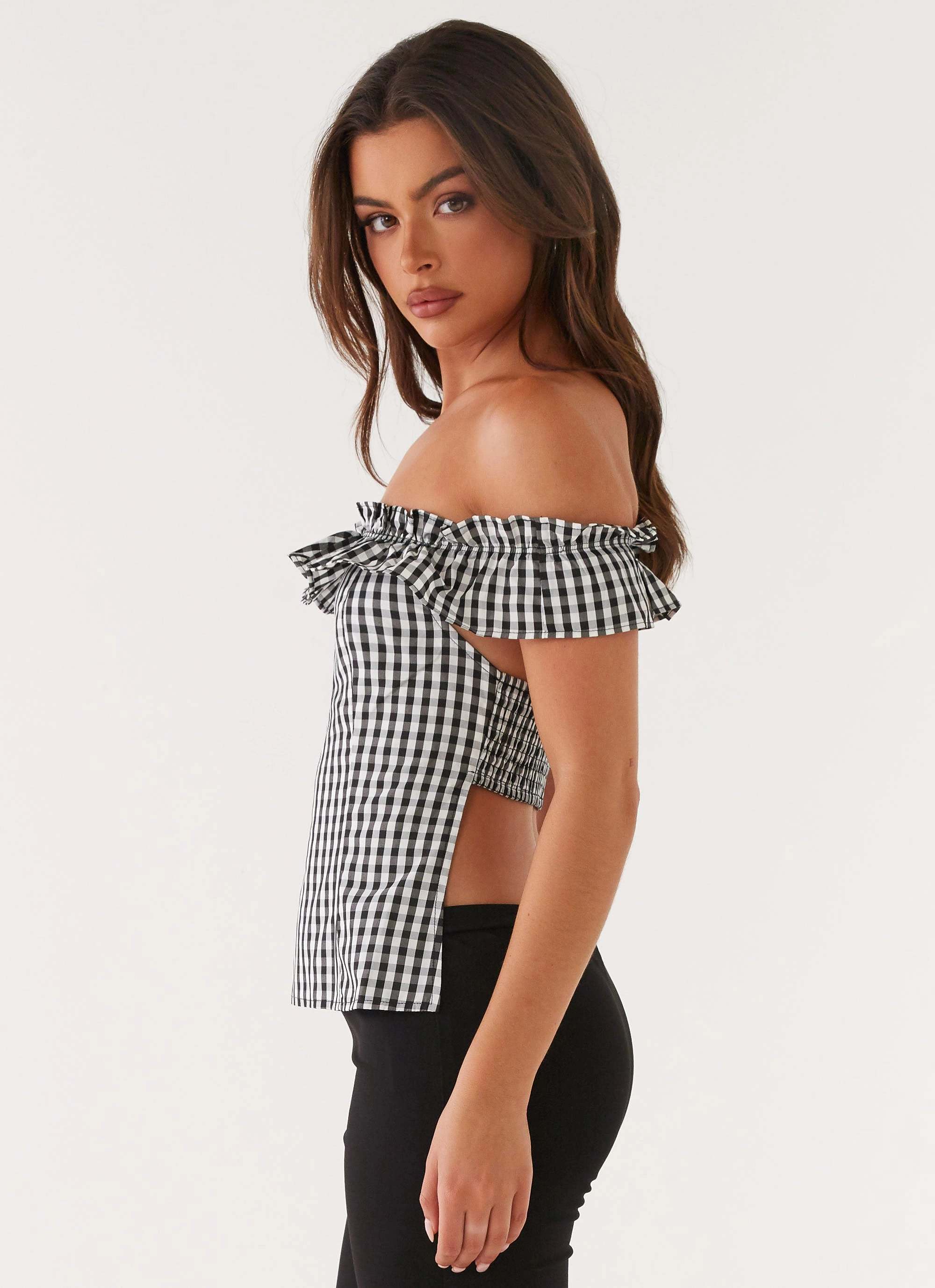 Placket Detailing Gwyneth Top - Black Gingham