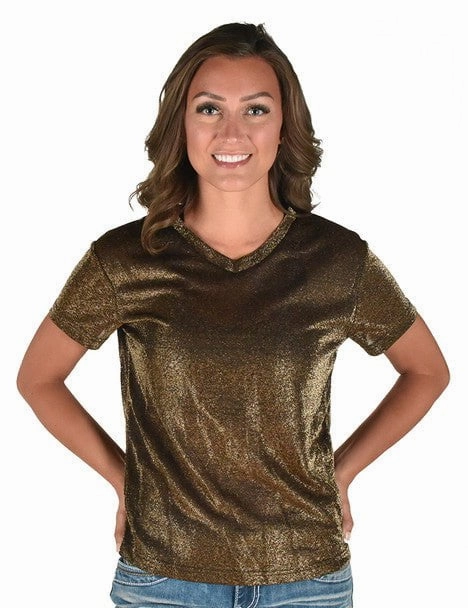 Versatile Piece Anti Pilling Treatment Cowgirl Tuff Womens Shimmer Breathe V Copper Nylon S/S T-Shirt
