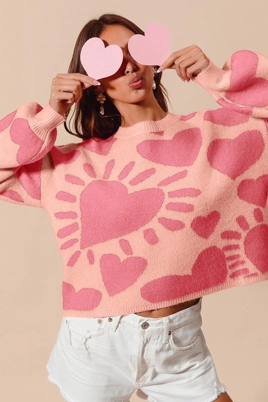 Odor Control Technology HEART VALENTINE DAY SWEATER PULLOVER TOP S-XL