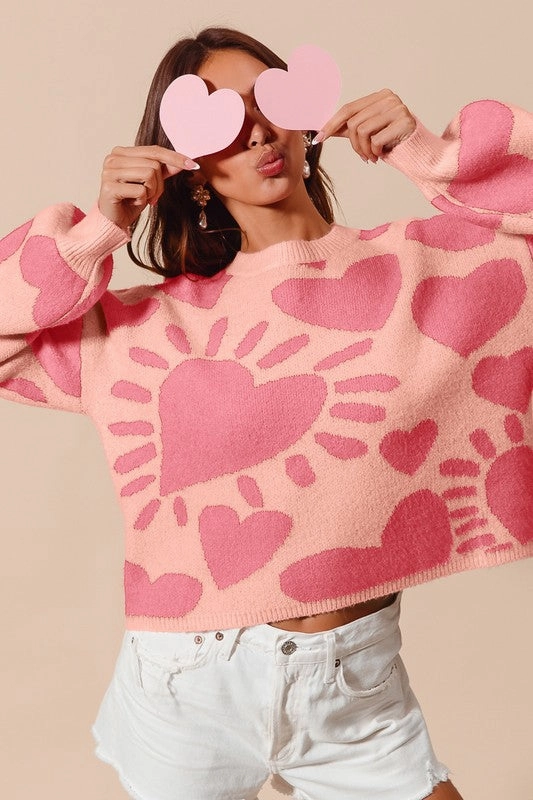HEART VALENTINE DAY SWEATER PULLOVER TOP S-XL FlexibleWaistband