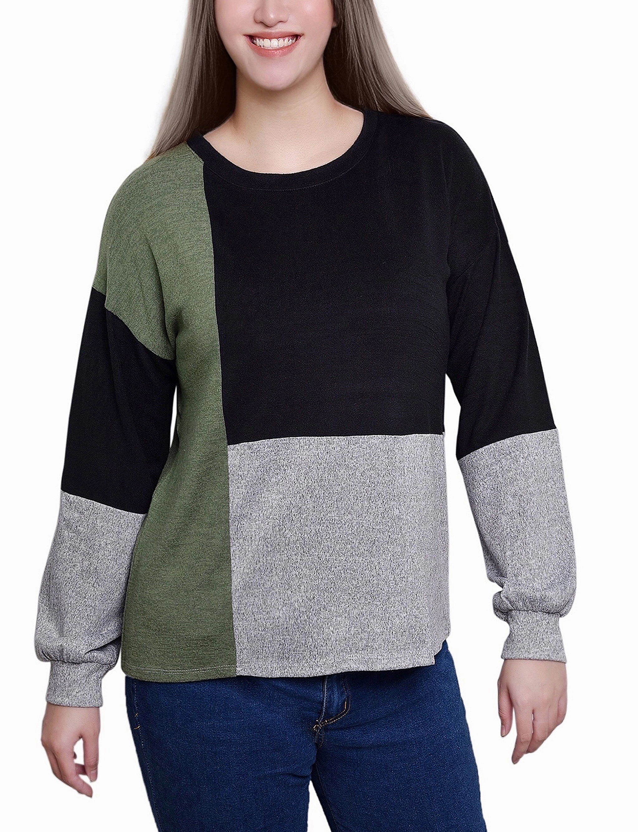 WrinkleResistant Cloth Long Sleeve Colorblocked Top