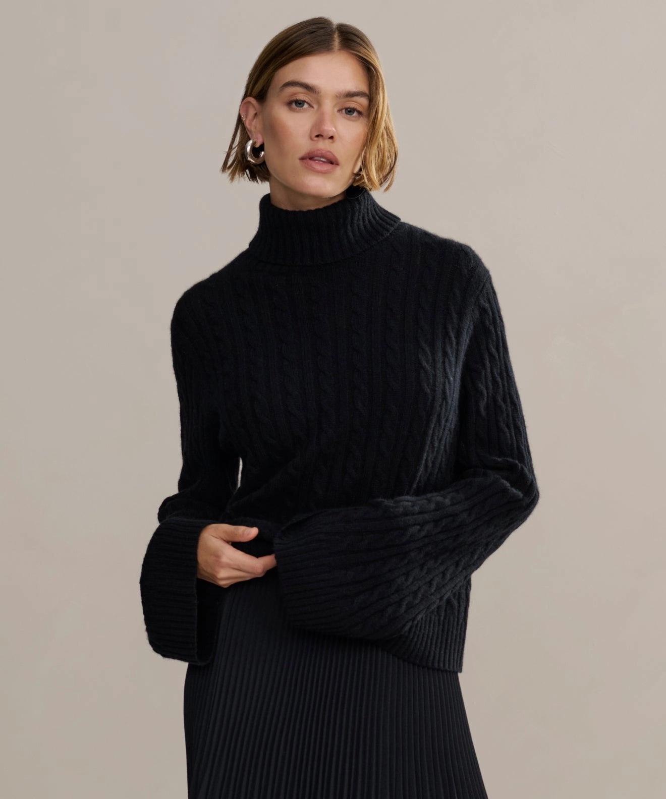 Cable Nell Turtleneck Moisture Wicking Texture EcoConscious Manufacturing