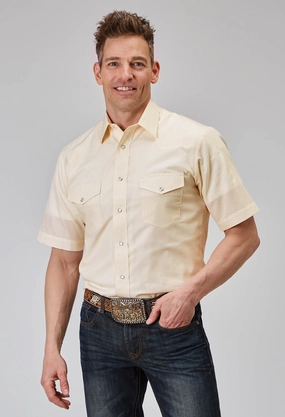 Mix-And-Match Soft Collar Design Roper Mens Tall Tonal Stripe Cream Poly/Cotton S/S Shirt