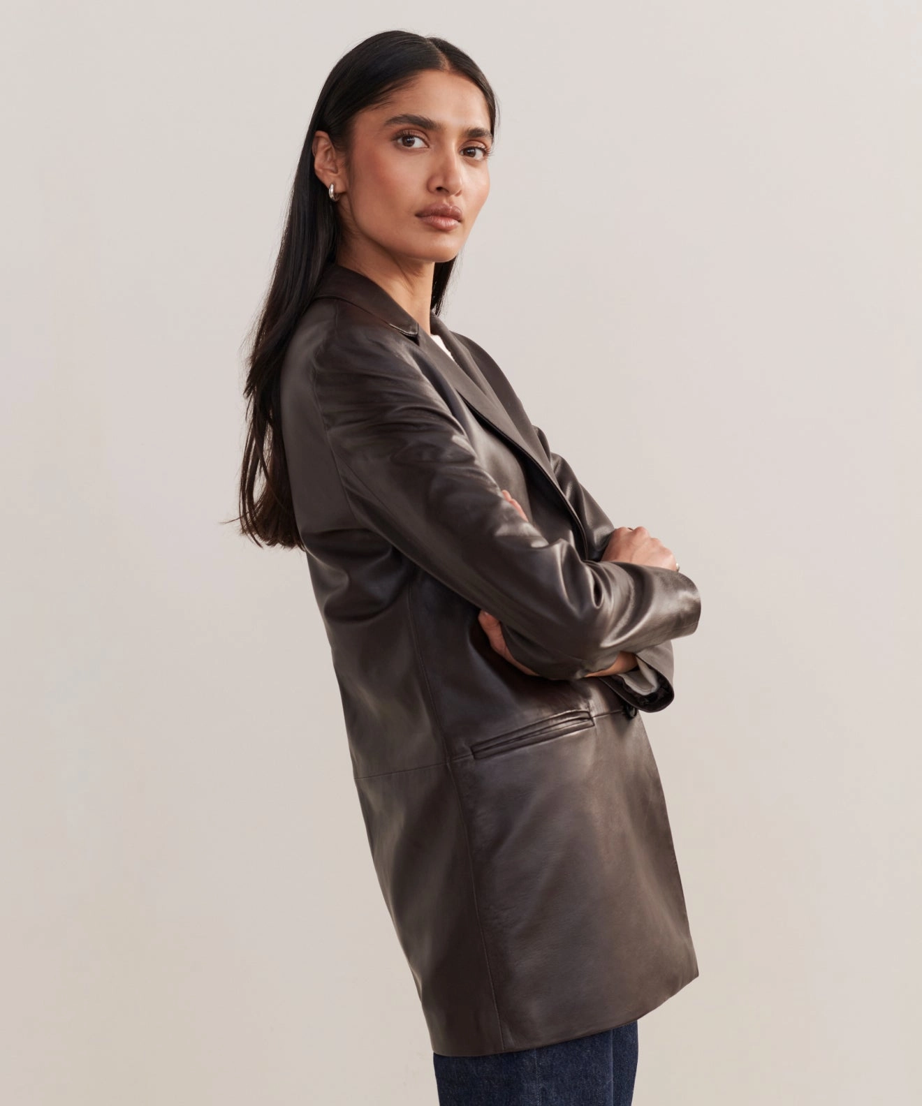 Stitched Look Fade Resistant Dye Method Leather Brooke Blazer