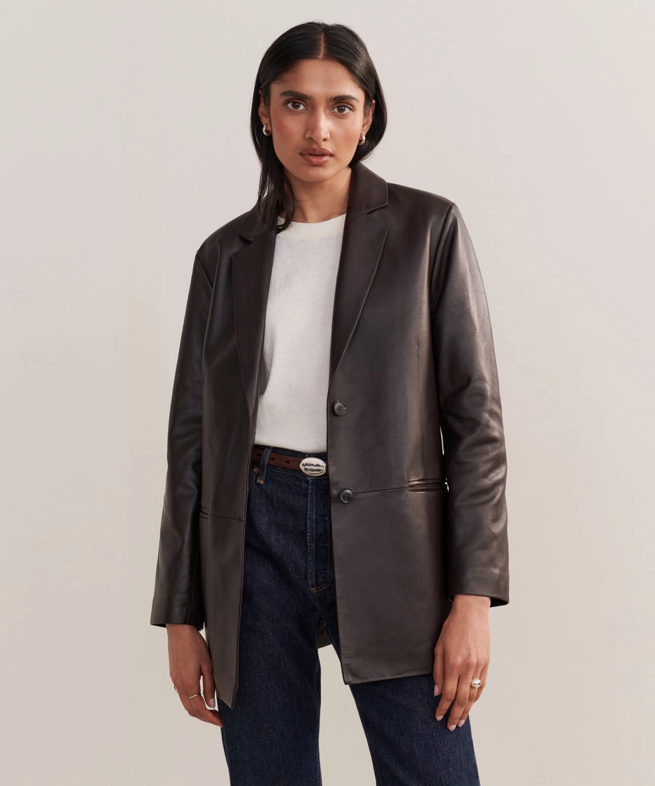 Leather Brooke Blazer Flexible Fleece Lining