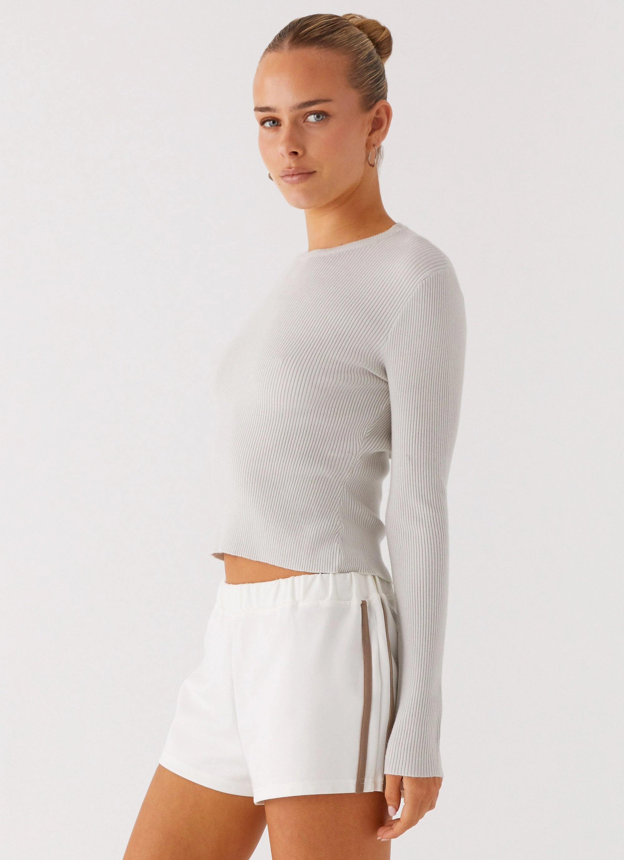 Carissa Open Back Top - Grey Stretch Fit Top Oversized Silhouette