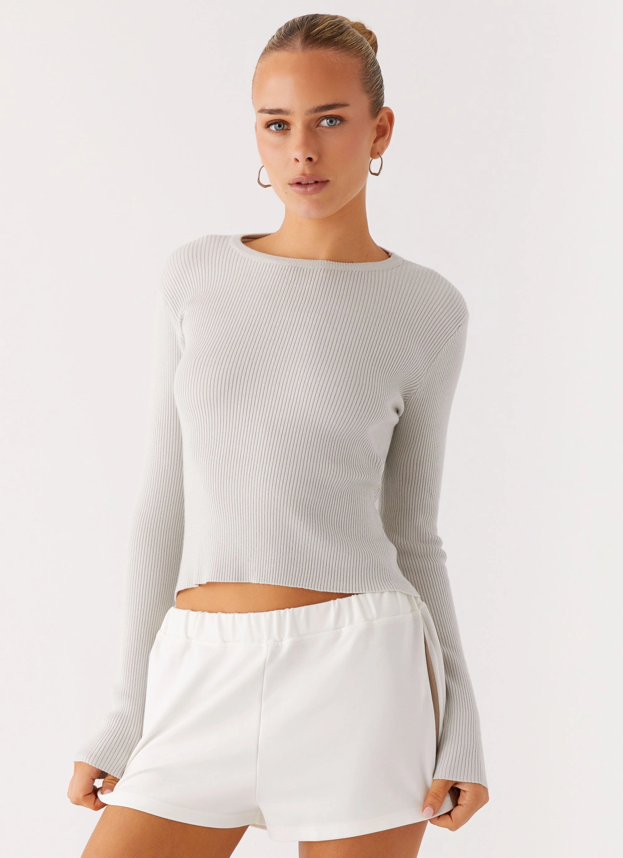 Convertible Collar NoSlipSurface Carissa Open Back Top - Grey