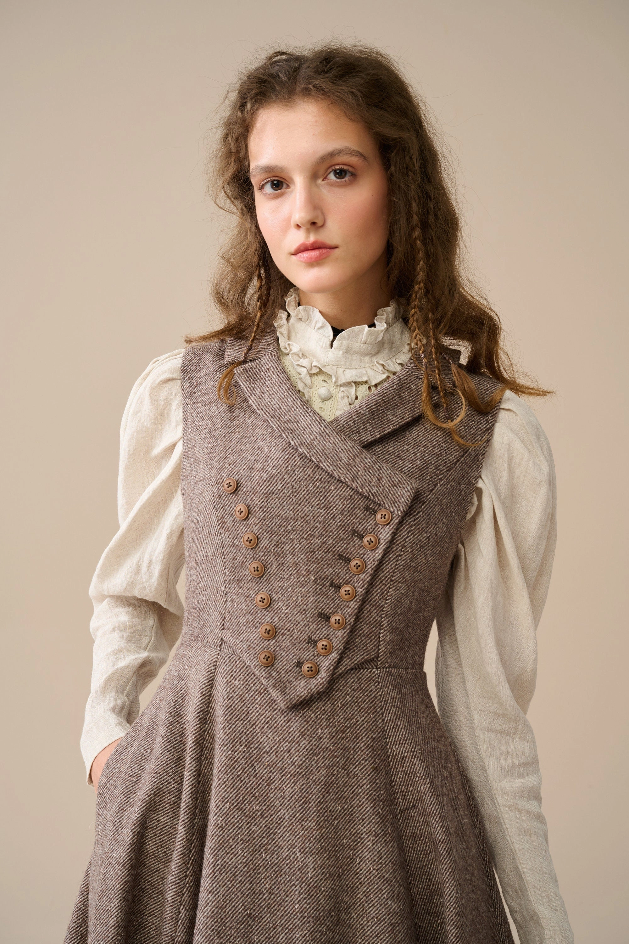 Helen 17| Vintage wool dress Raw edge Feminine Fit