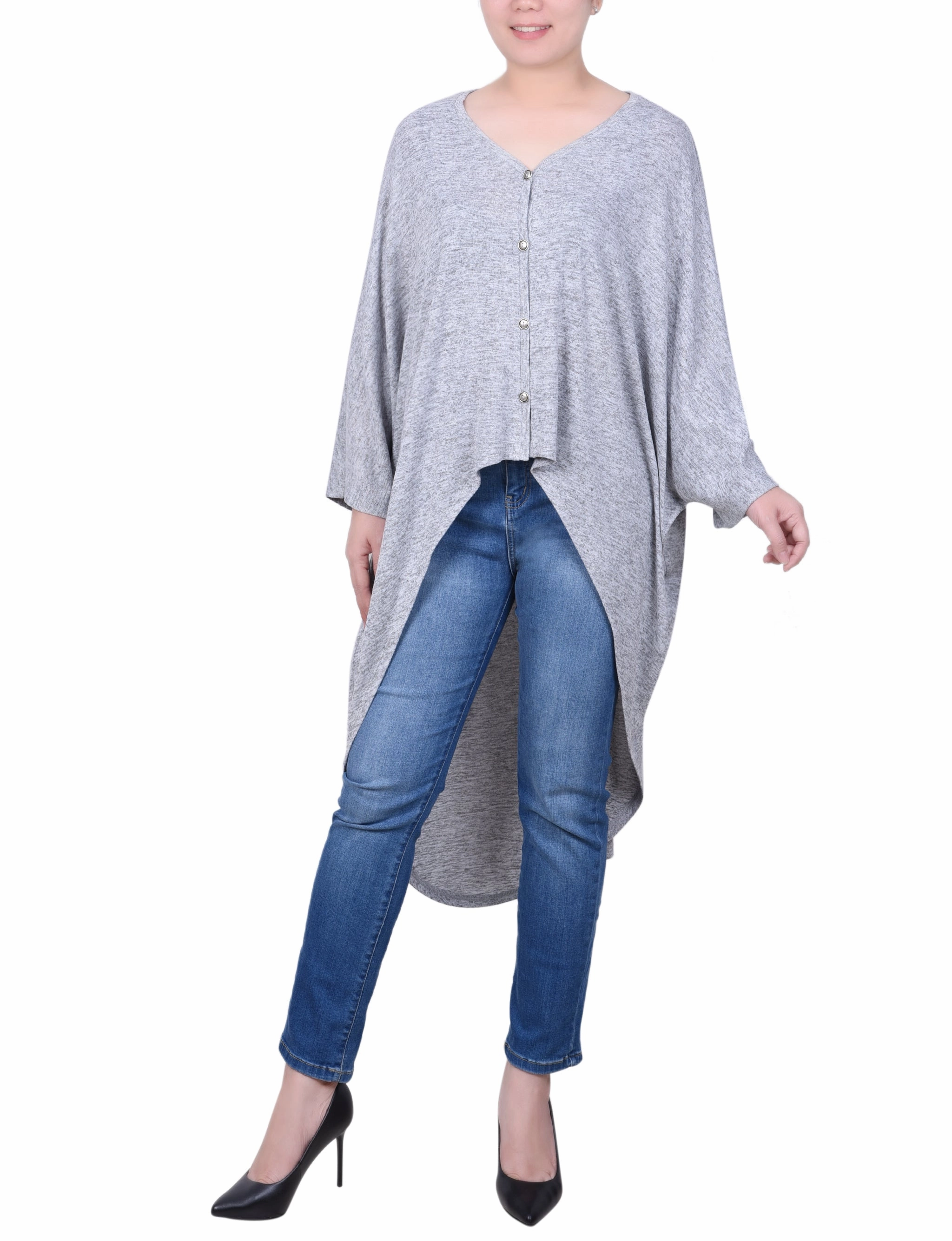 Hi Lo Batwing Sleeve Cardigan Stretch Fit Engineering Fade Resistant Treatment