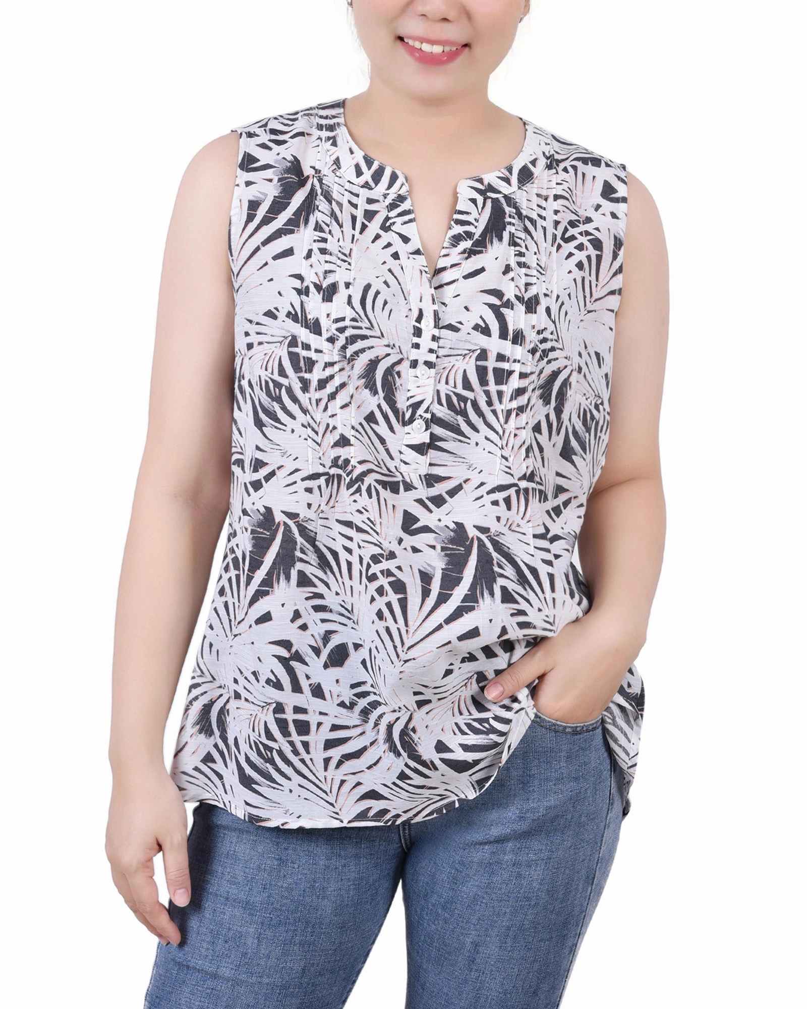 Sleeveless Pintucked Blouse RawEdgedDesign