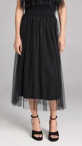 Smooth Texture Autumn Cashmere Gathered Skirt with Tulle