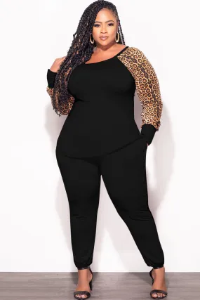 Final Sale Plus Size 2-pc Pants Set in Black & Animal Print EcoFriendlyDye